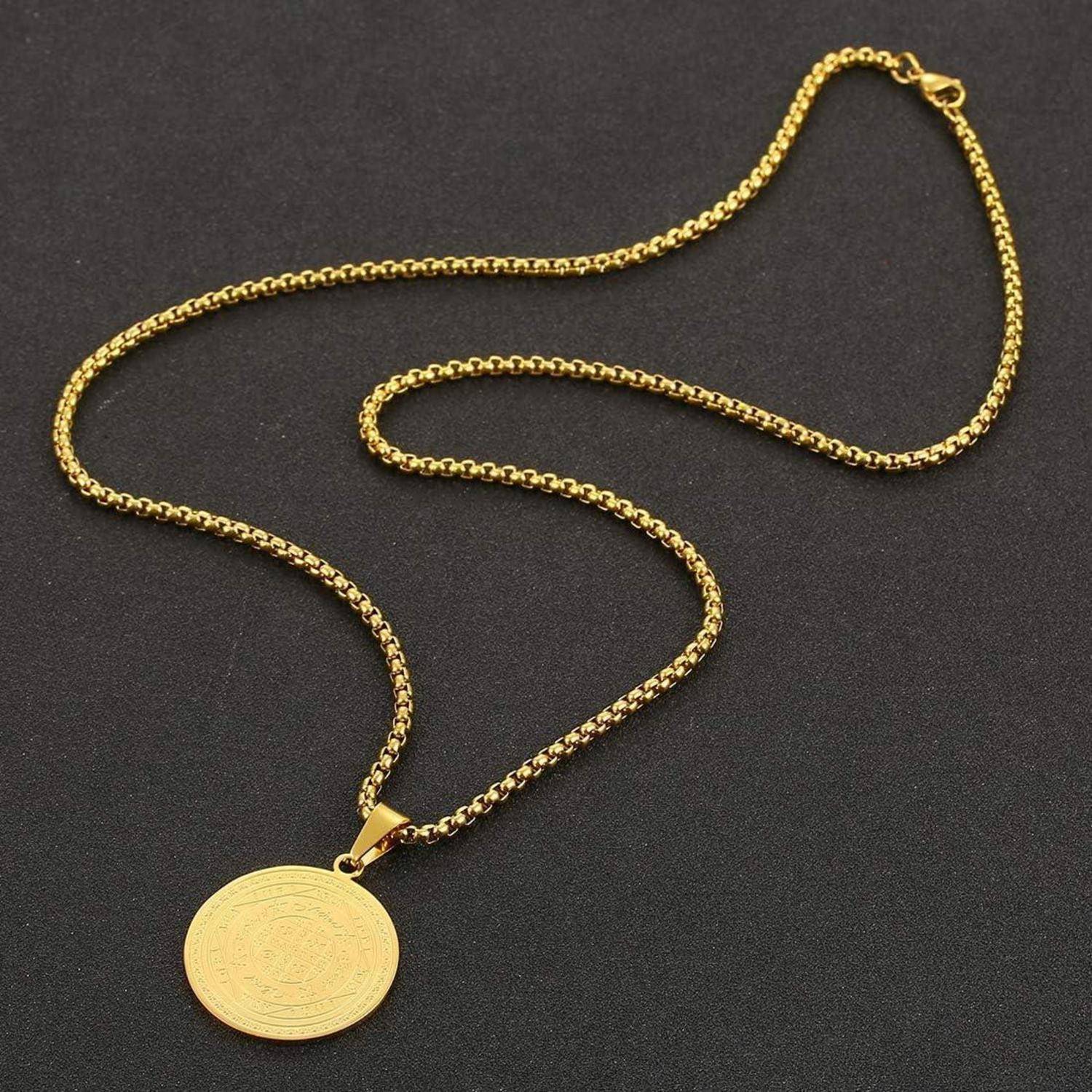 AFSTALR Halskette Herren 7 Erzengel Siegel Medaille Talisman Siegel der Sieben Erzengel Amulett Ketten Anhänger Edelstahl Solomon Schmuck für Herren