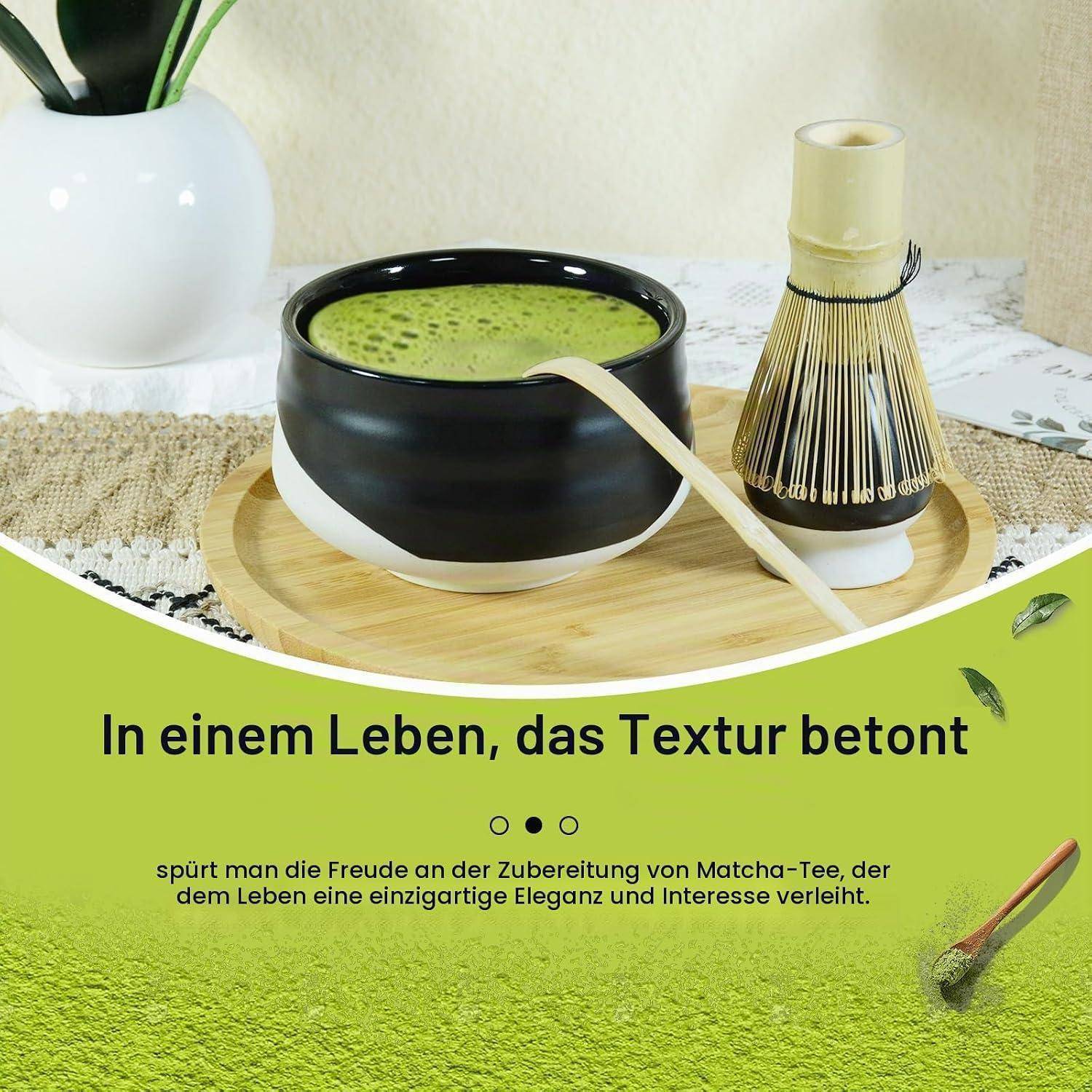 Matcha Set - Matcha Besen Set, Matcha Besen, Matcha Schale, Chasen und Matcha Löffel - Matcha Zubehör für Teezeremonie, 4 teiliges Matcha Tee Set
