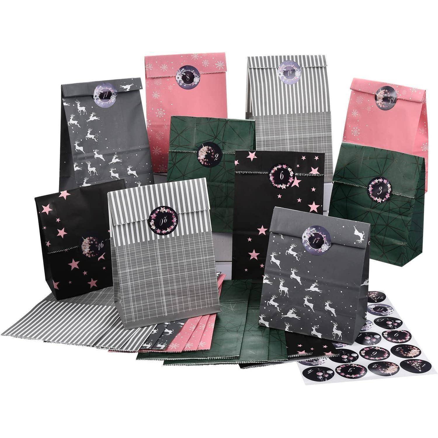 PANSIBY Adventskalender zum Befüllen, 24 Weihnachtskalender Geschenk Papiertüten Groß zum Selber Befüllen, Kraftpapiertüten Advents Tüten Selbst