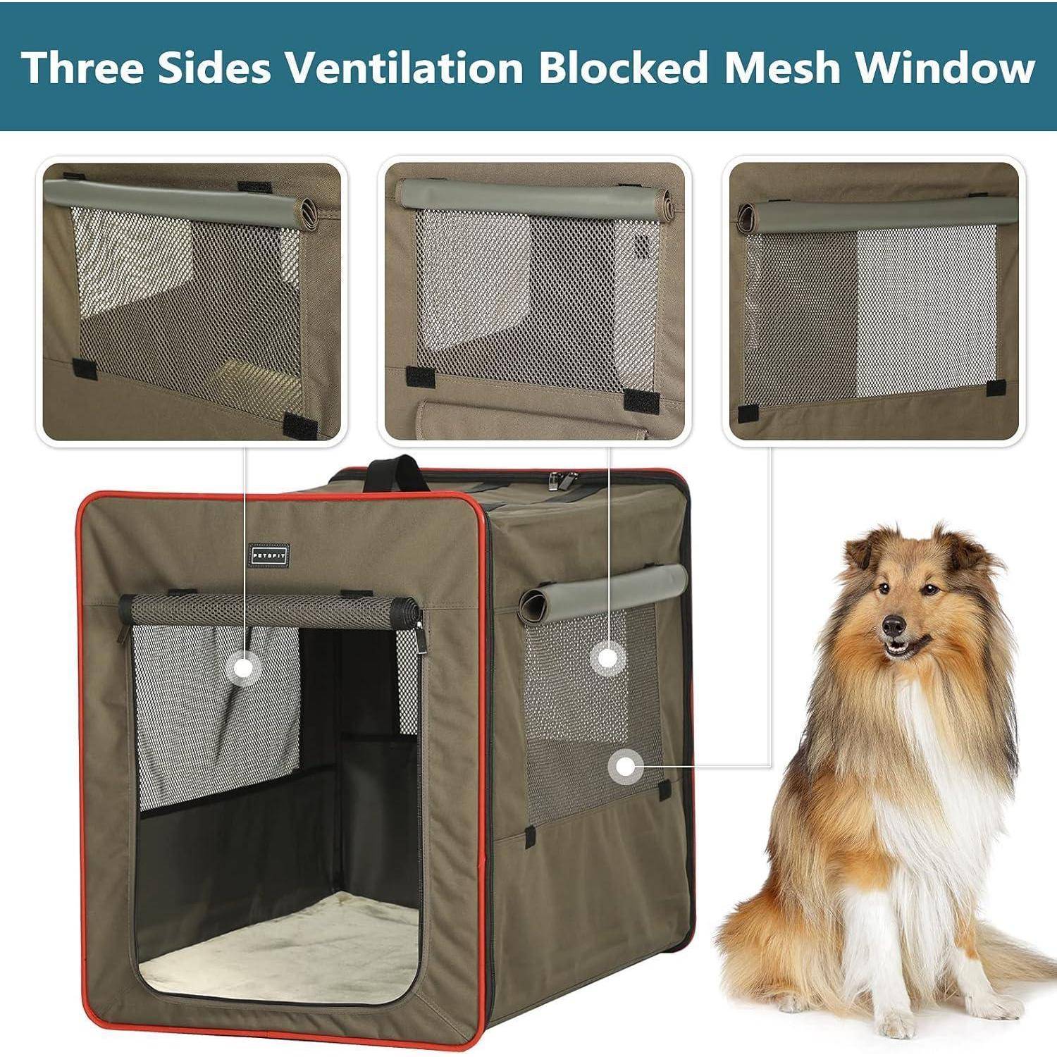 Petsfit Hundebox faltbar, mit 3 cm dicken Plüschmatte, tragbare Transportbox Hund Hundetransportbox für große Hunde, geeignet für den Innen und Au
