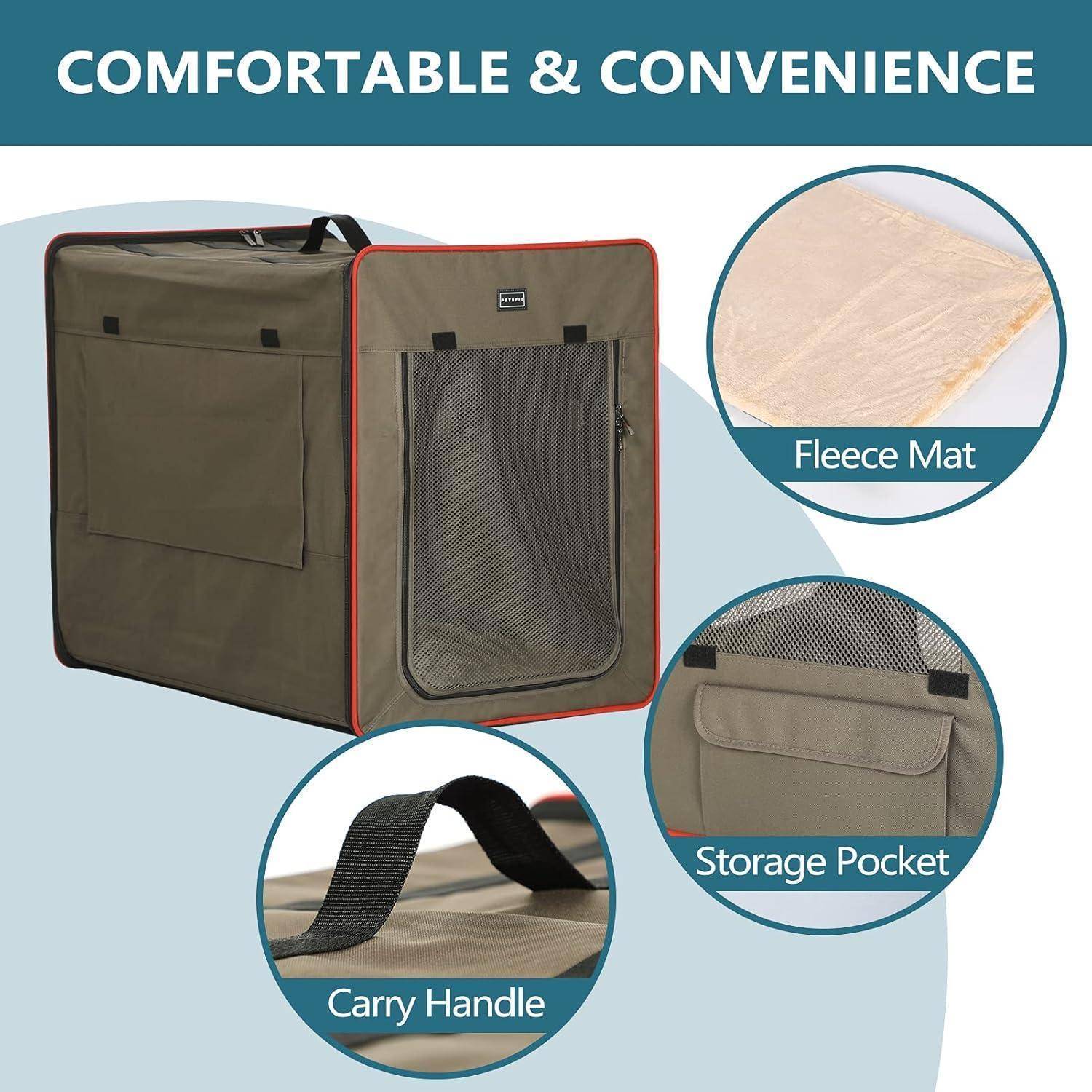 Petsfit Hundebox faltbar, mit 3 cm dicken Plüschmatte, tragbare Transportbox Hund Hundetransportbox für große Hunde, geeignet für den Innen und Au