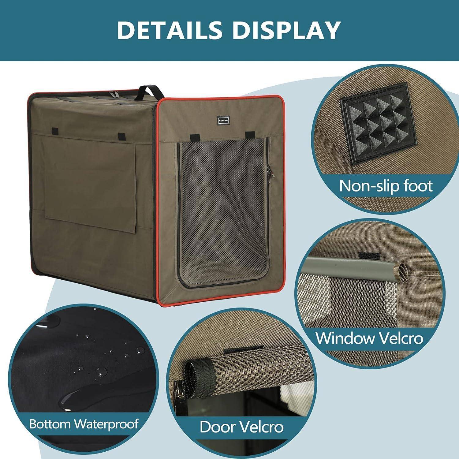 Petsfit Hundebox faltbar, mit 3 cm dicken Plüschmatte, tragbare Transportbox Hund Hundetransportbox für große Hunde, geeignet für den Innen und Au