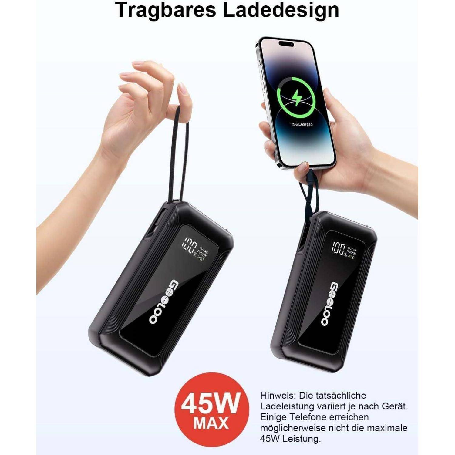 GOOLOO G7 Starthilfe Powerbank für pkw, 3000A Tragbare Starter Powerbank mit 45W USB-C Schnellladung & LED-Taschenlampe, Booster Auto Starthilfe für