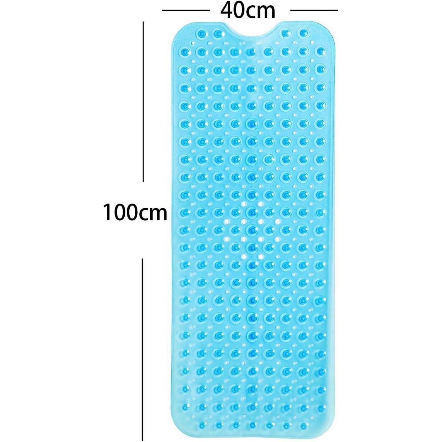 Blauer strukturierter rechteckiger Teppich, 40 cm breit und 100 cm lang, mit Maßstabsbezeichnungen dargestellt.