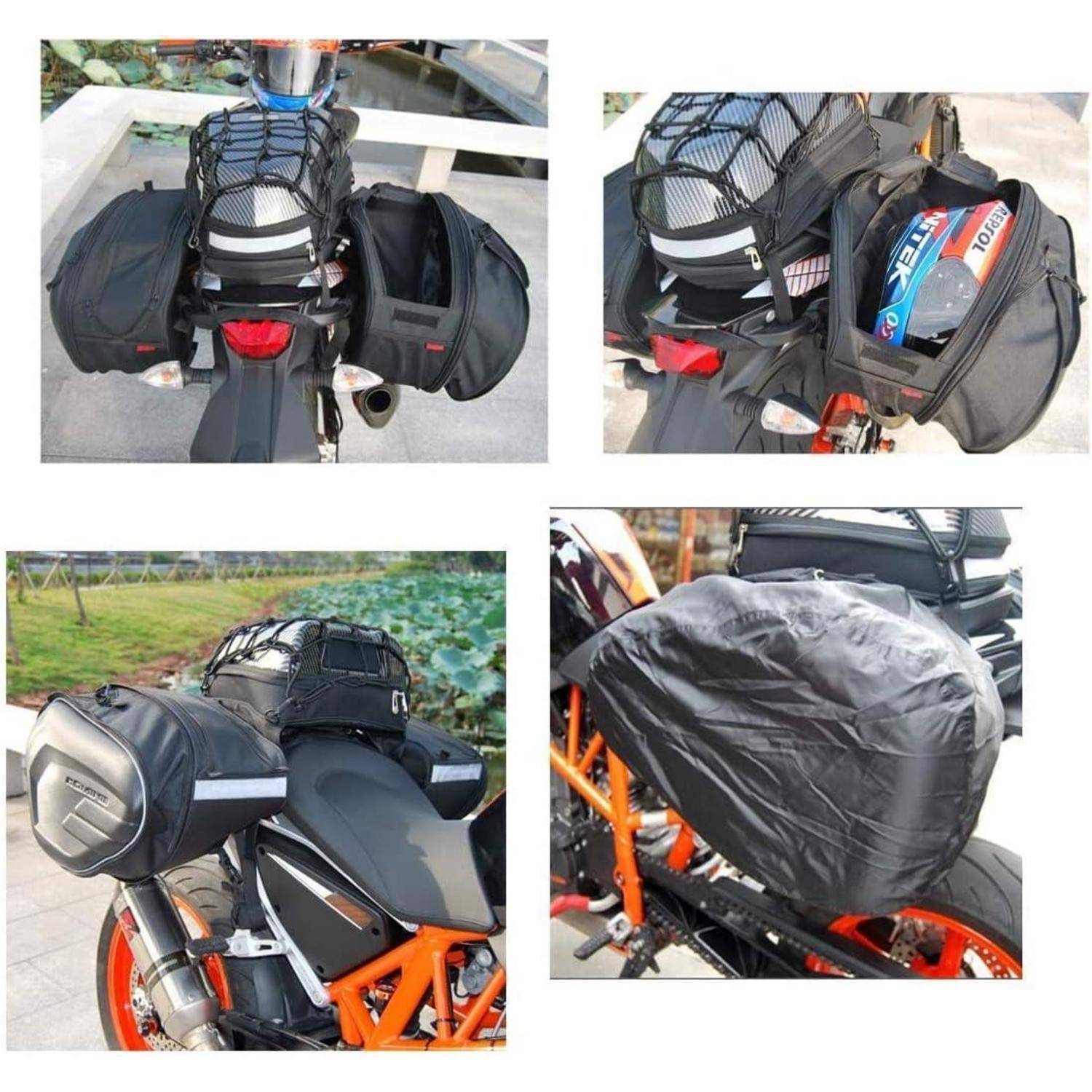 Motorrad Seitentasche,Satteltaschen Motorrad,Seitenkoffer 36L-58L,Große Kapazität Kohlefaser Fall Gepäckrolle wit Regenschutz Aufbewahrung Mehrzwec