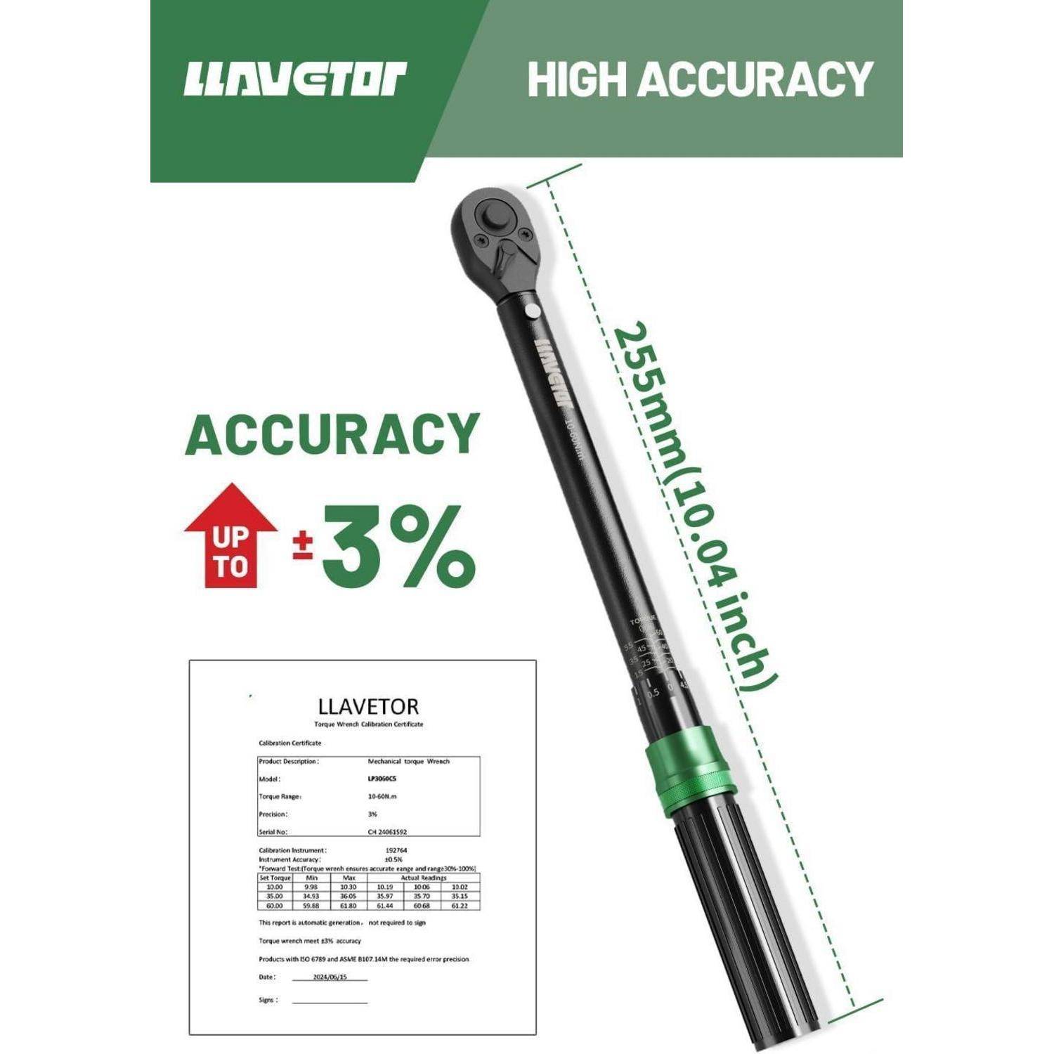 LLAVETOR 3/8 Zoll-Antrieb Click-Drehmomentschlüsselsatz, 5-60NM Drehmomentschlüssel 5tlg. Set 125mm Verlängerungsstange, 2 Zündkerze, 1 x Kardang