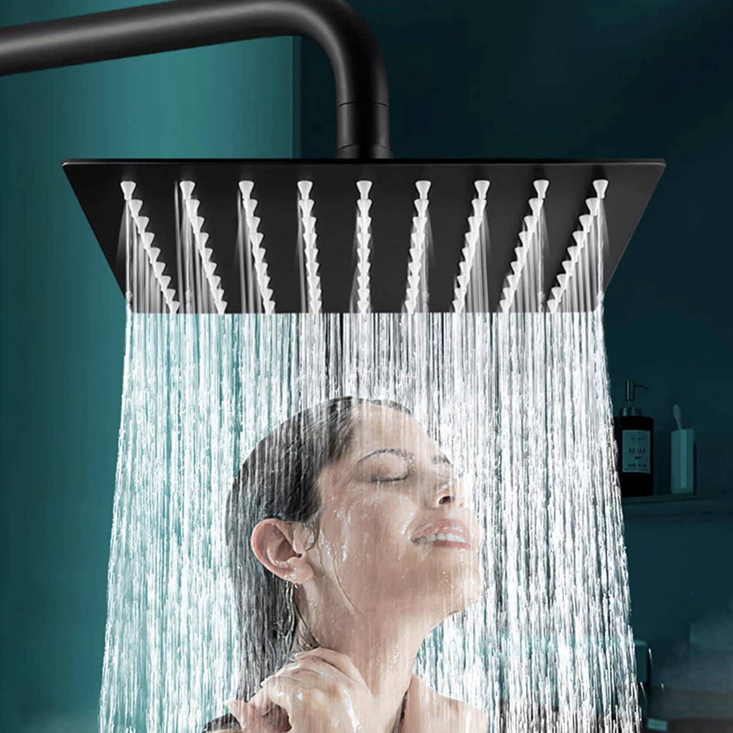 12 Zoll(30cm) Regendusche Duschkopf Edelstahl AISI304 Regenbrause Anti-Kalk-Düsen Duschkopf Regenduschkopf Quadratisch Schwarz