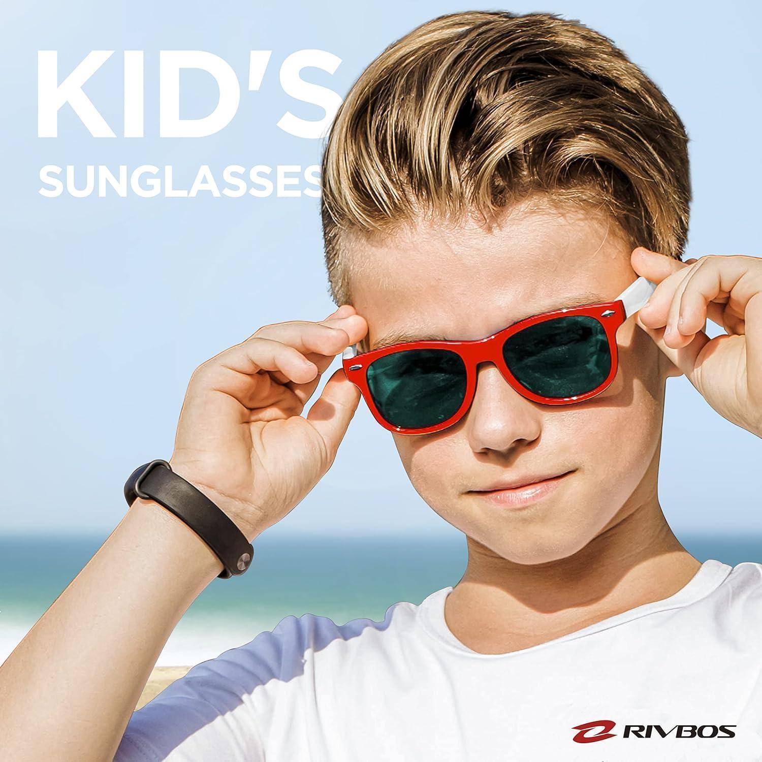 RIVBOS Kinder polarisierte Sonnenbrille mit Riemen Brillengläser Schattierungen für Jungen Mädchen und Kinder RBK004 004-2 Rot Weiß