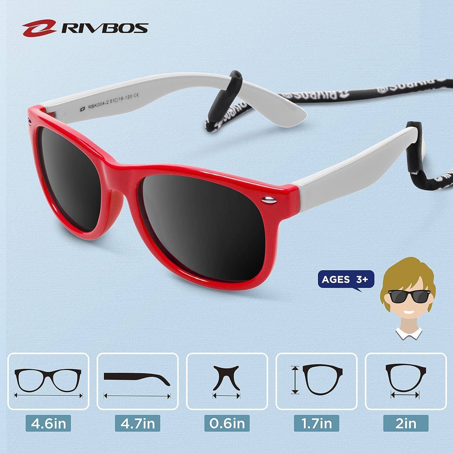 RIVBOS Kinder polarisierte Sonnenbrille mit Riemen Brillengläser Schattierungen für Jungen Mädchen und Kinder RBK004 004-2 Rot Weiß