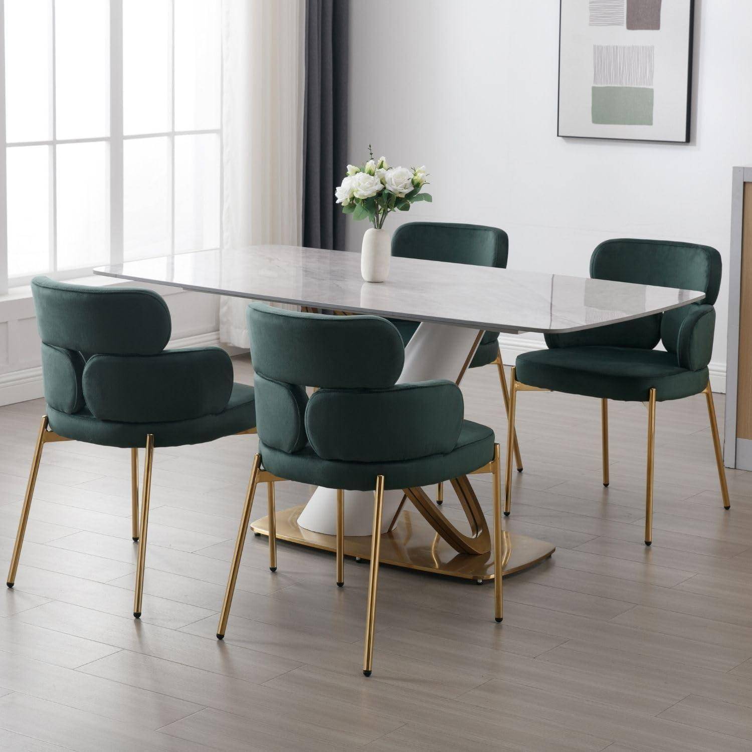 Esszimmerstühle 2er Set, Küchenstuhl Polsterstuhl mit Metallbeine aus Samt, Gebogene Rückenlehne Wohnzimmerstuhl für Esszimmer Wohnzimmer Küche S