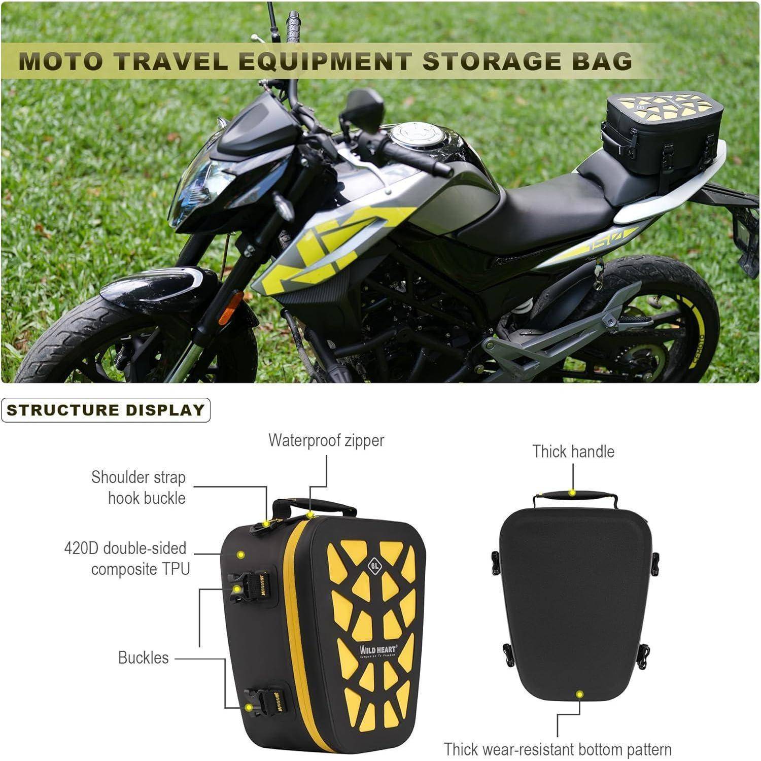 WILD HEART Motorrad-Hecktasche/Tanktasche, Wasserdicht, Multifunktionale Rücksitz-Gepäck-Satteltaschen für Motorräder 6L (Hohles Schwarzgelb)