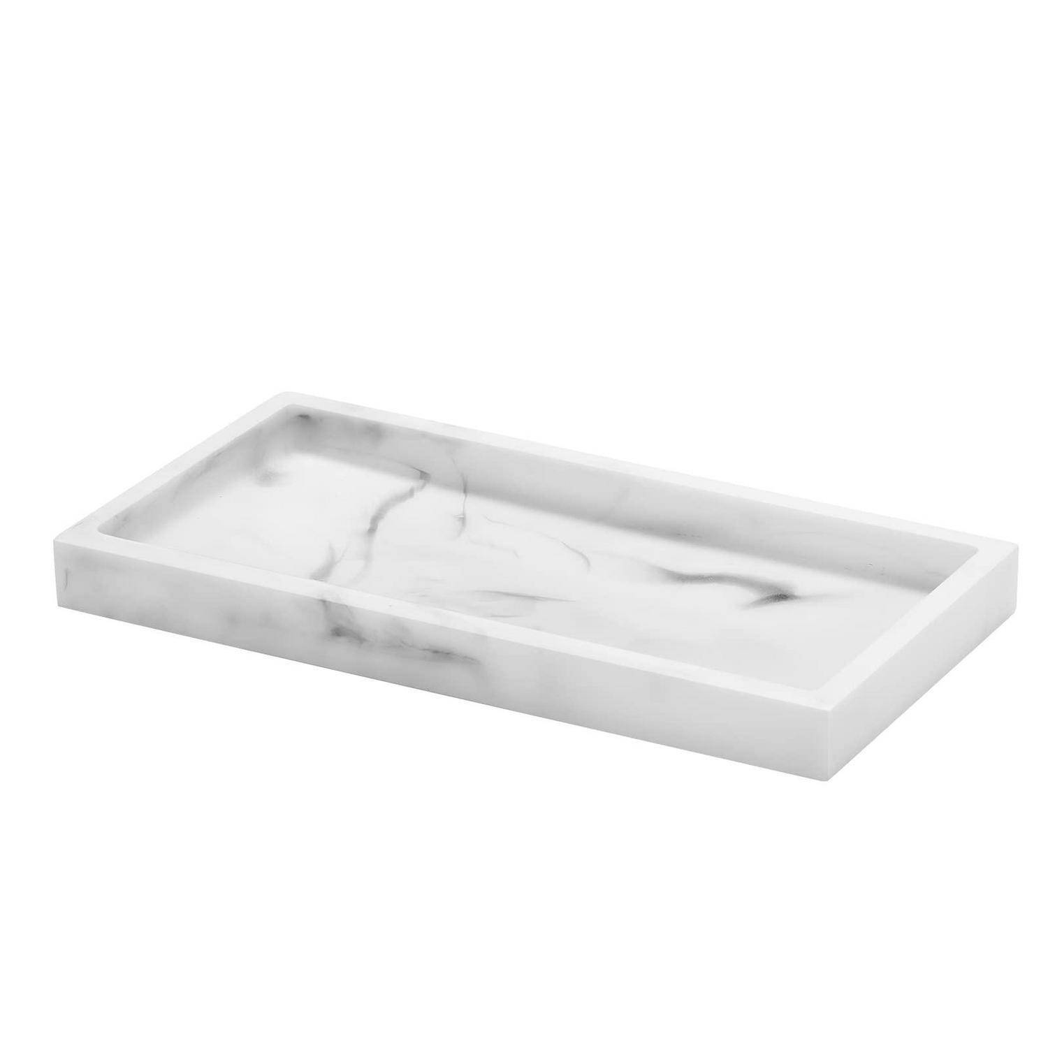 Luxspire Badezimmertablett aus Kunstharz, für Seife, Küchenspüle, Badezimmer, Arbeitsplatte, Schwämme, kleines Marmortablett, weißer Marmor, 20,3