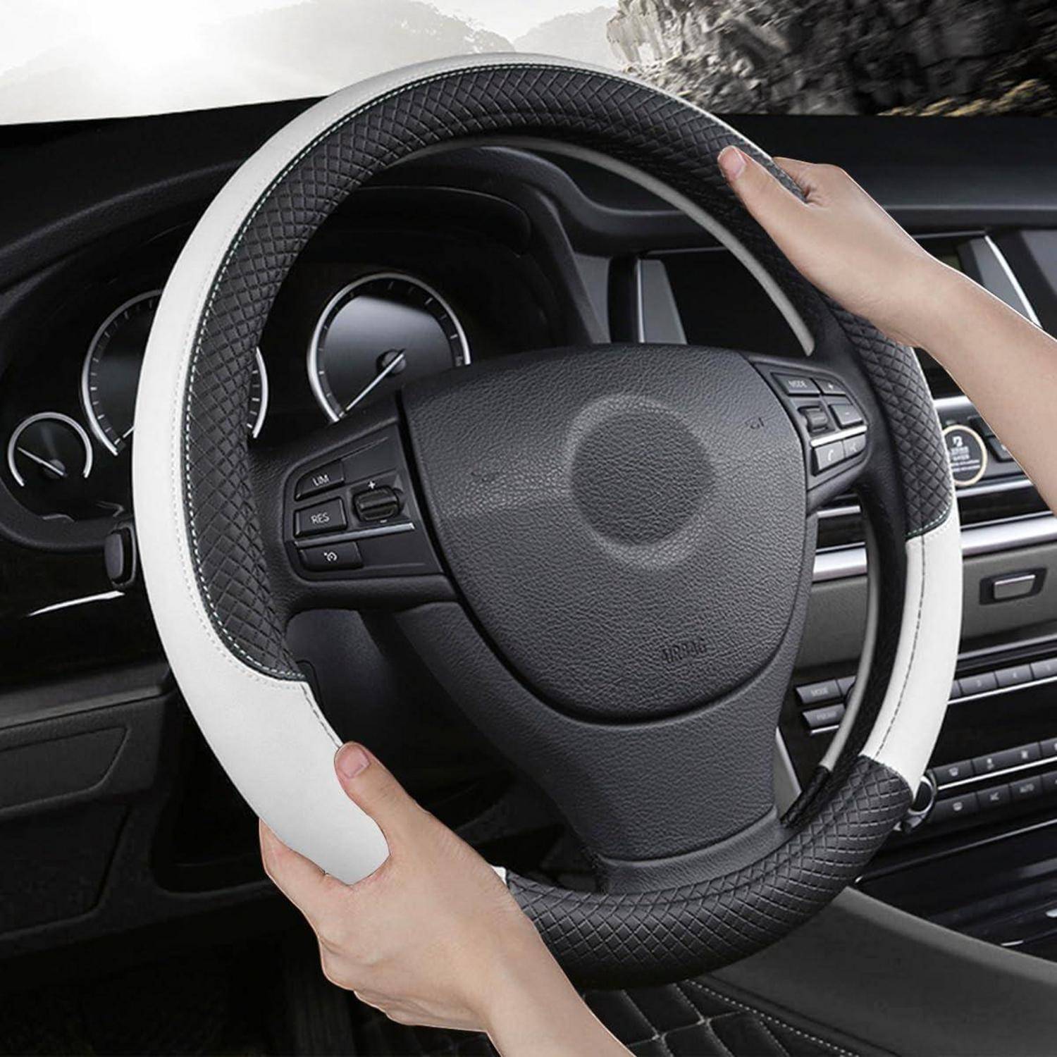 CGEAMDY Lenkradbezug Auto, Mikrofaser-Leder-Lenkradabdeckung, Sport Anti Rutsch Universal Lenkradbezug, Lenkrad Abdeckung Echtes Leder
