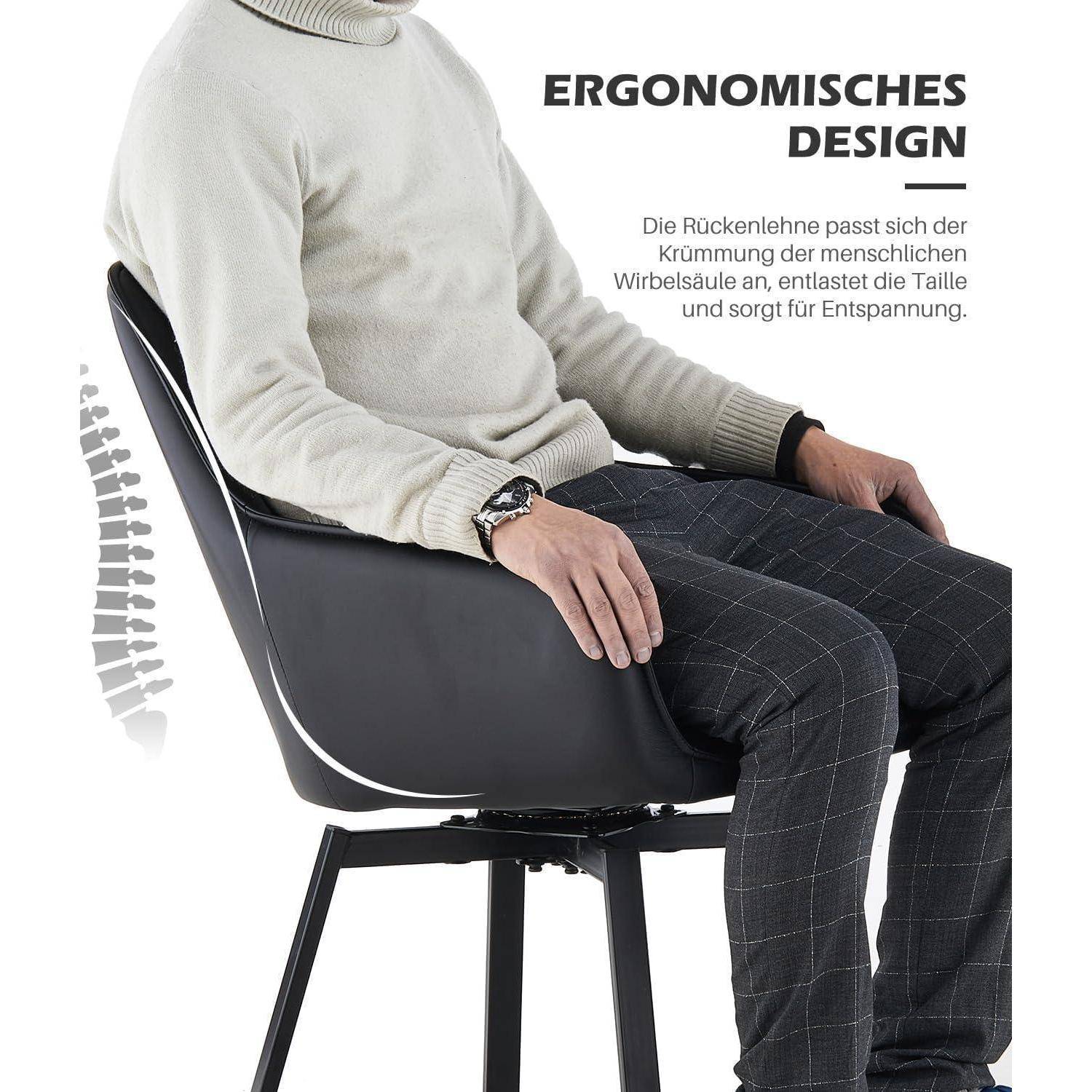 TUKAILAI Esszimmerstühle Drehbar 2er Set, Drehstuhl esszimmer Kunstleder mit Armlehnen Rückenlehne Gepolsterter Sitz Metallbeine, Armlehnstuhl Küch