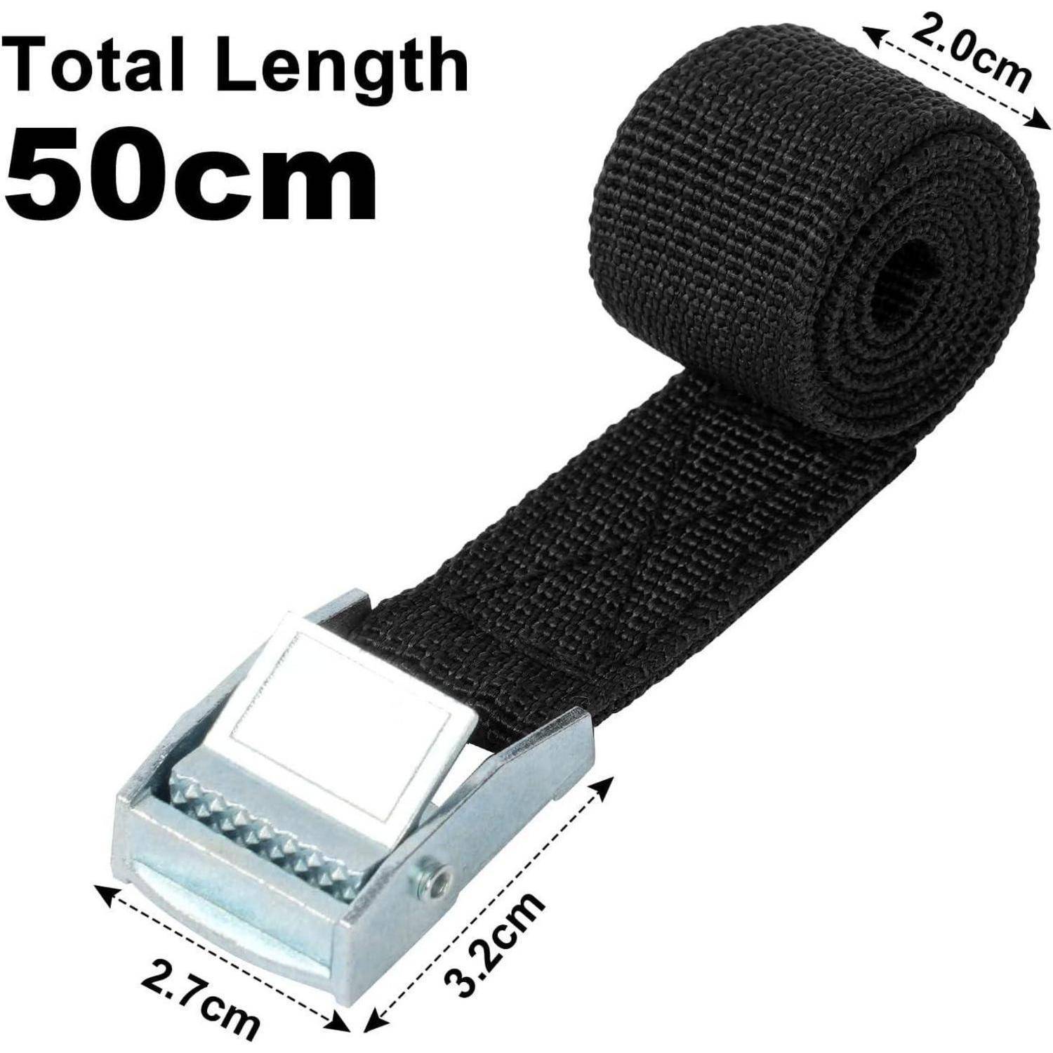 Schwarzer 50 cm verstellbarer Riemen mit Metallschnalle; Breite 2,0 cm, Schnalle 2,7 x 3,2 cm.
