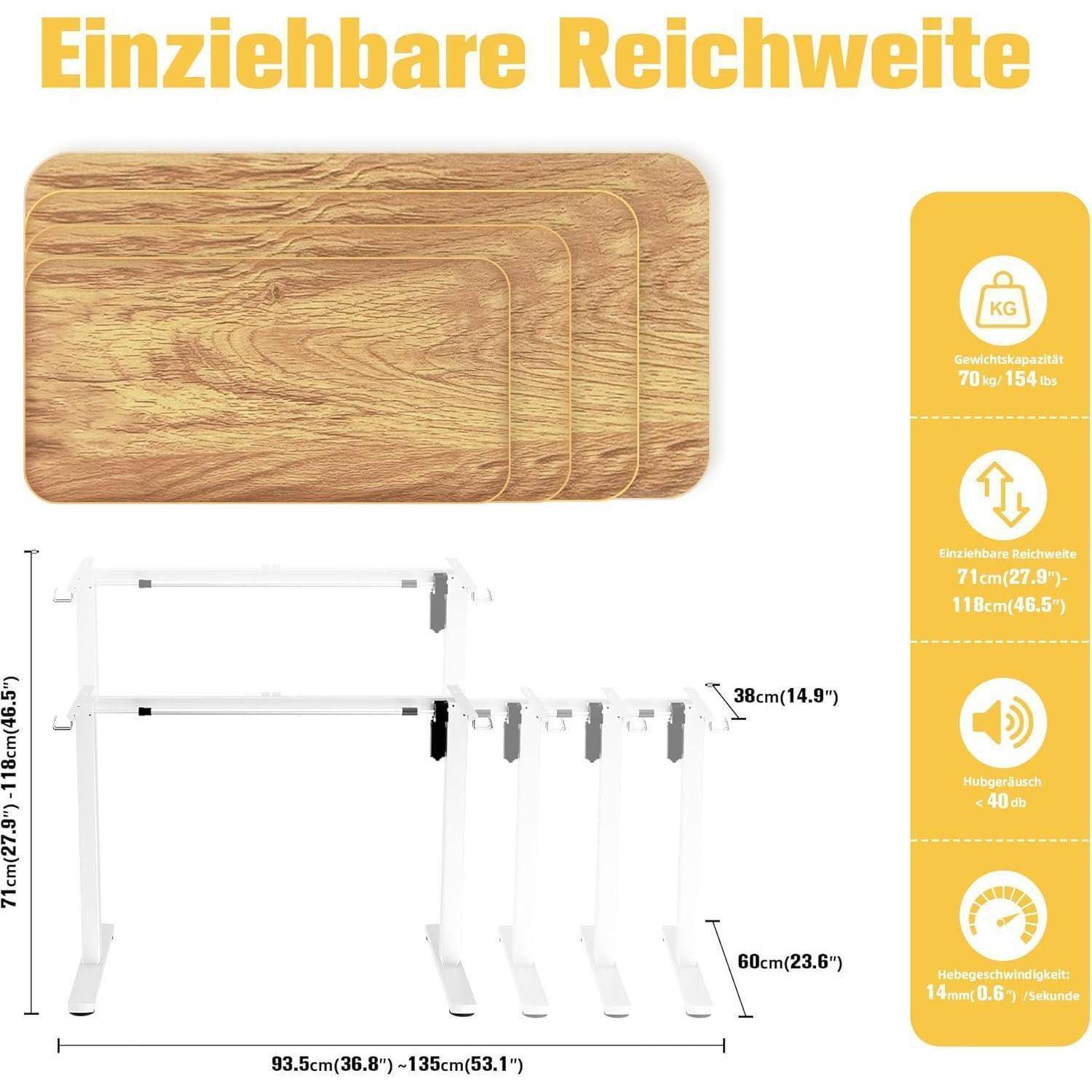 ERGOMAKER Höhenverstellbarer Schreibtisch Gestell mit Memory-Funktion und Soft-Start/Stop, 2-Fach-Teleskop Höhenverstellbarer Schreibtisch Elektrisc