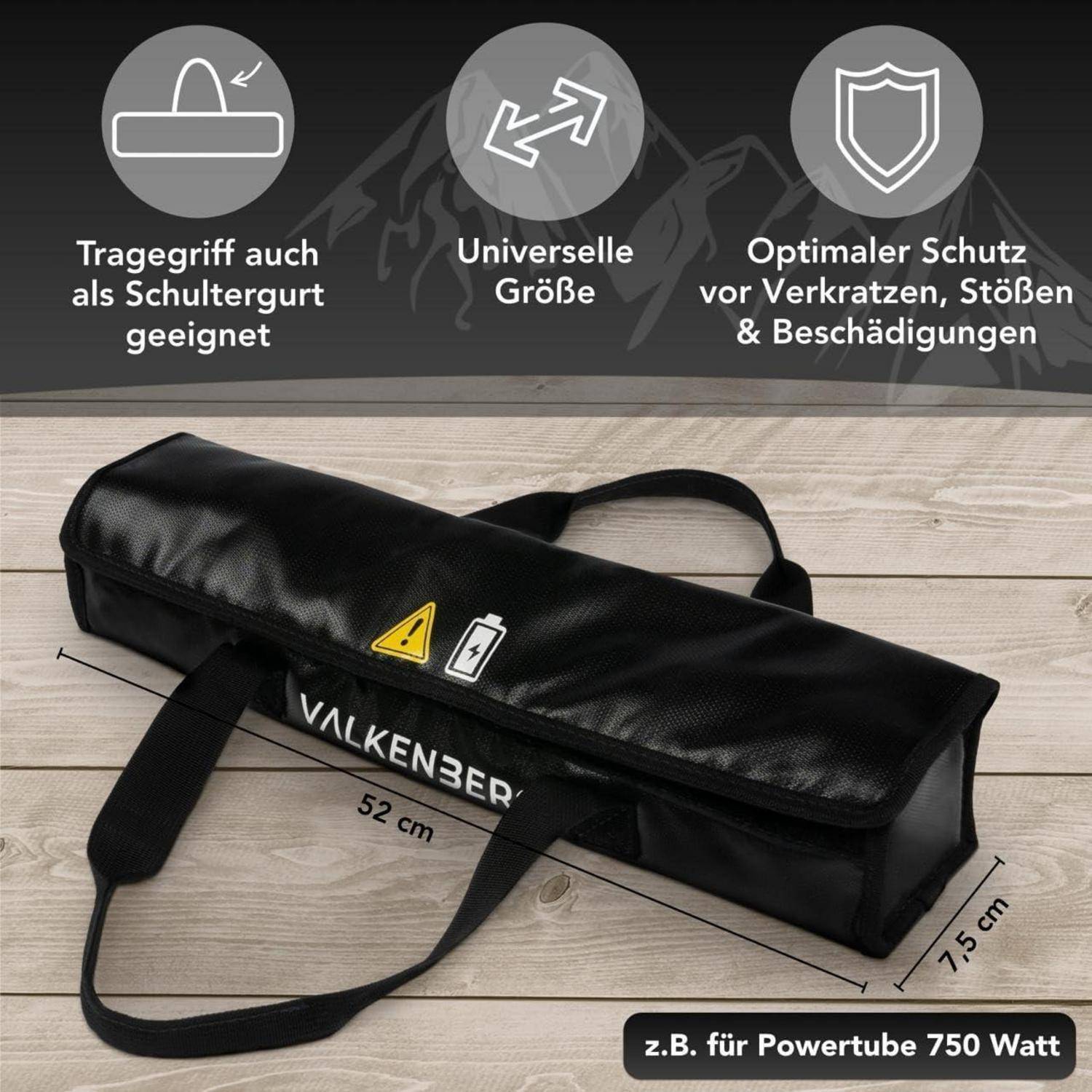 E-Bike Akku Tasche – Feuerfeste Akkubox für E-Bike Akkus mit Kabeldurchführung – Akku Schutzhülle feuerfest inkl. Trageschlaufe – Akku Transp