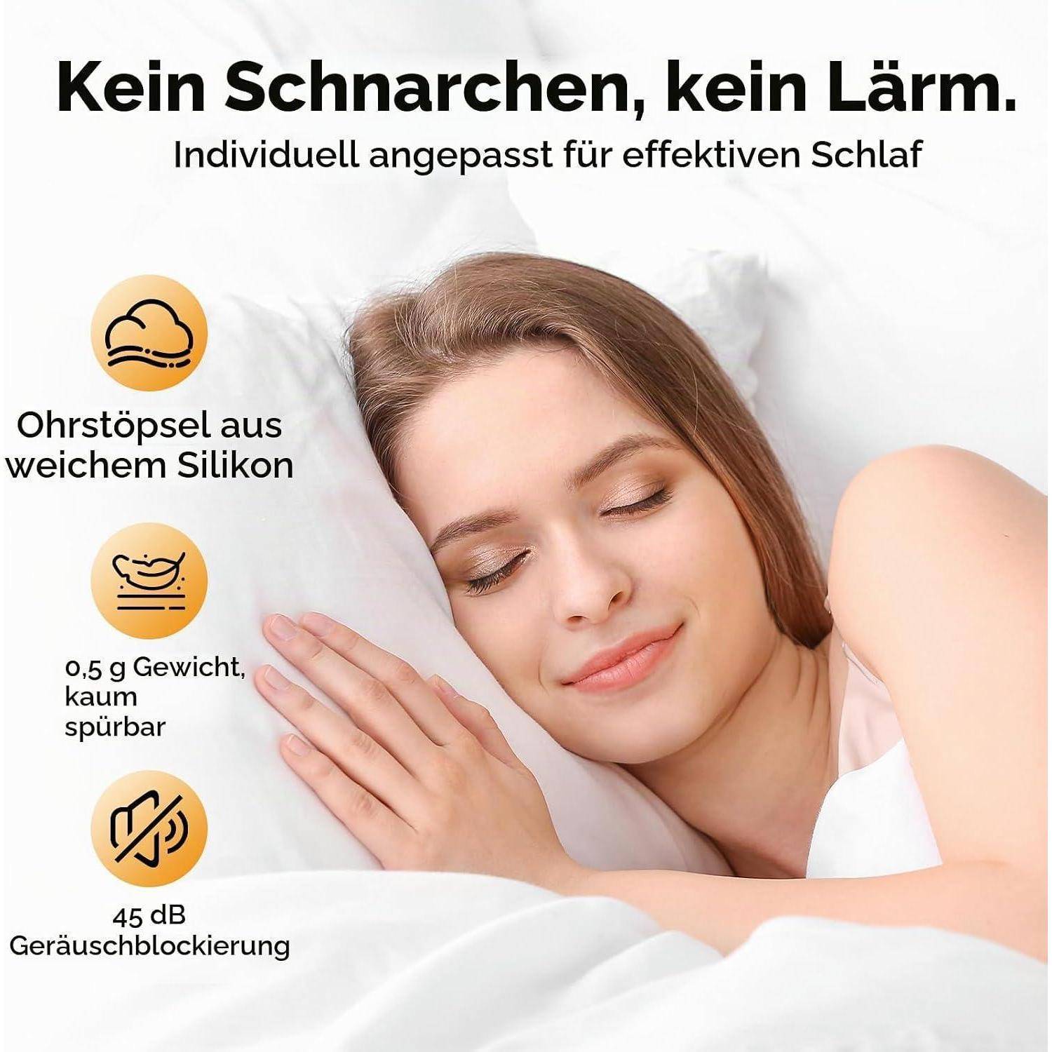 2025 Neu Ohrstöpsel zum Schlafen, 45dB Wiederverwendbare Gehörschutz Geräuschreduzierende Earplugs mit 8 Ohrenkappe und Tragetasche, Schlafen, Reis