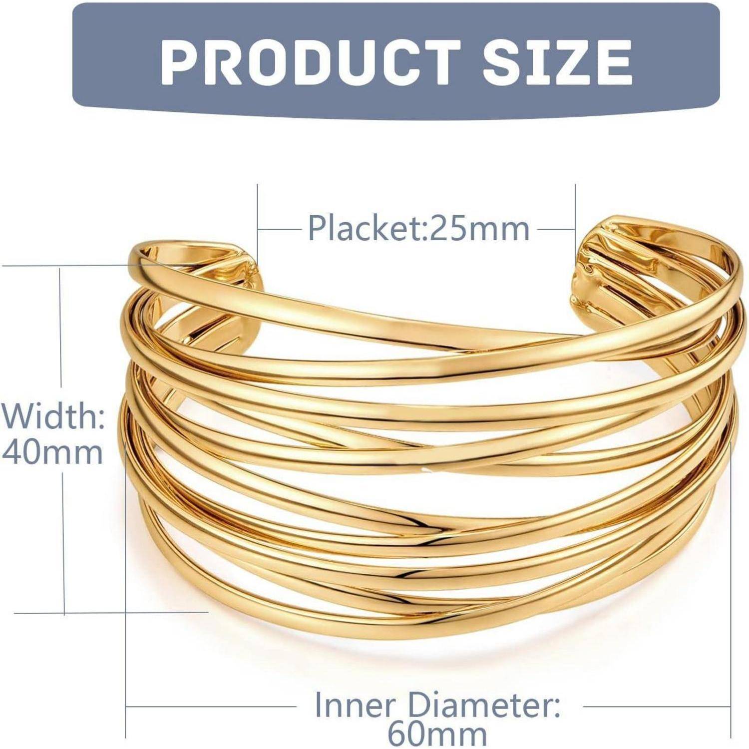 Größendiagramm eines goldenen verdrehten Armreifs, gekennzeichnet mit Placket: 25 mm, Breite: 40 mm, Innendurchmesser: 60 mm.