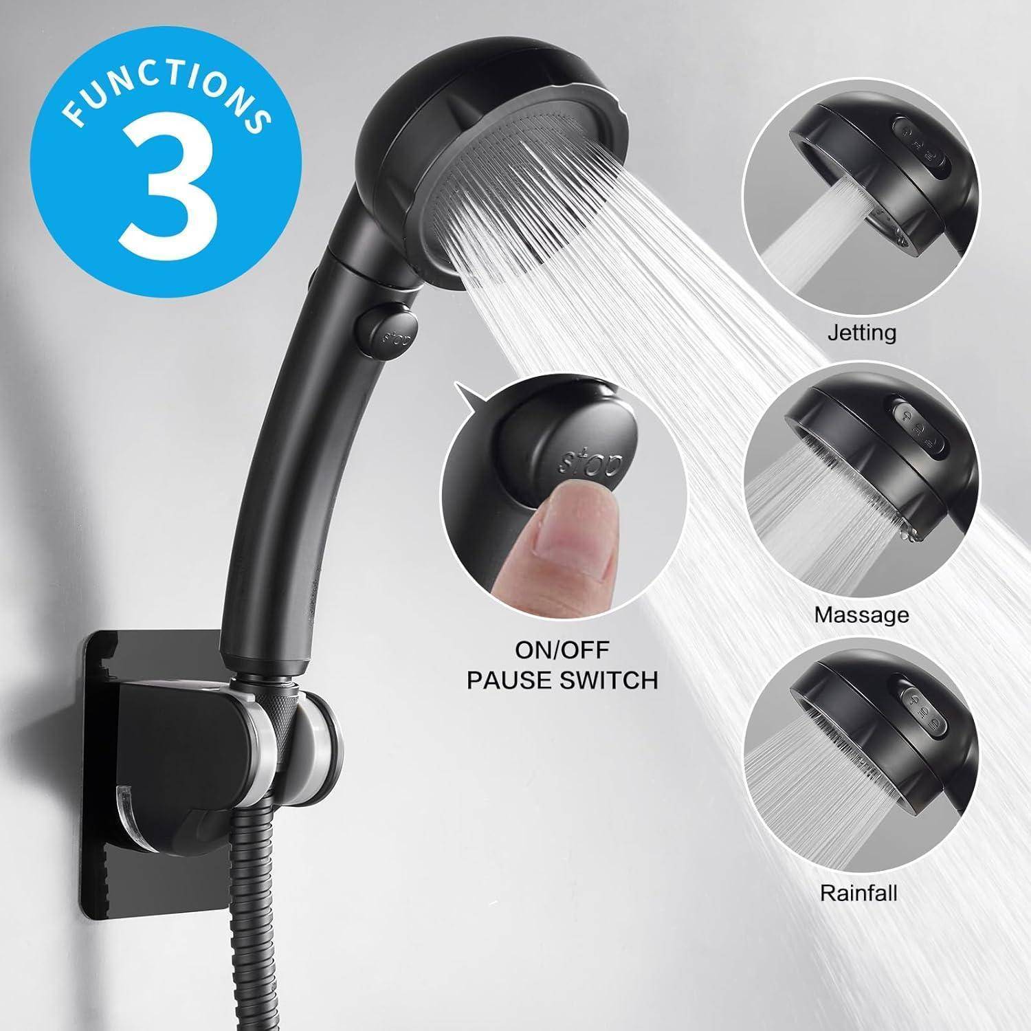 KAIYING Bohrfreier Hochdruck-Handbrause mit An-/Aus-Pausenschalter, 3 Sprühmodi, wassersparender Duschkopf, abnehmbares Welpen-Duschzubehör (N: Dusc