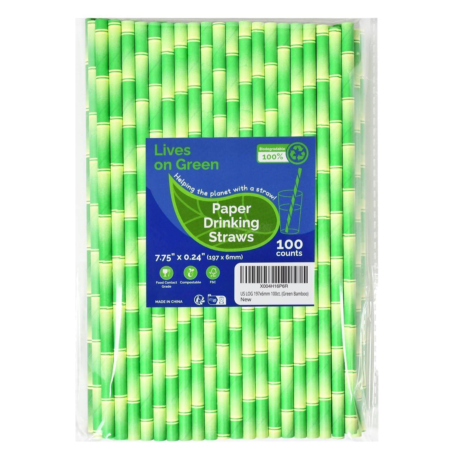 Papierstrohhalme zum Trinken Grüner Bambus, 19,7 x 0,6 cm - für Cocktail, Saft, Eistee, 100% biologisch abbaubar