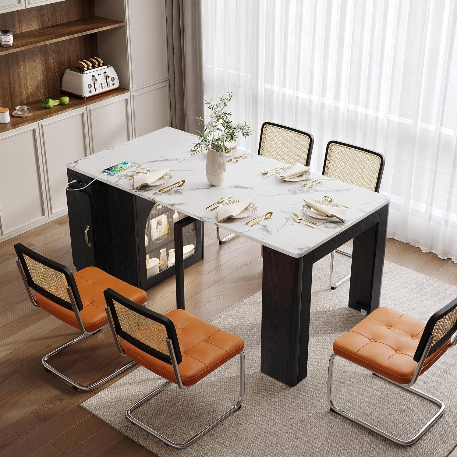 Bartisch Kücheninsel Höhe 77 cm mit Ausziehbarer Esstisch und Rollen, Küchenschrank Sideboard mit Stauraum, Buffetschrank Bistrotisch Barschrank