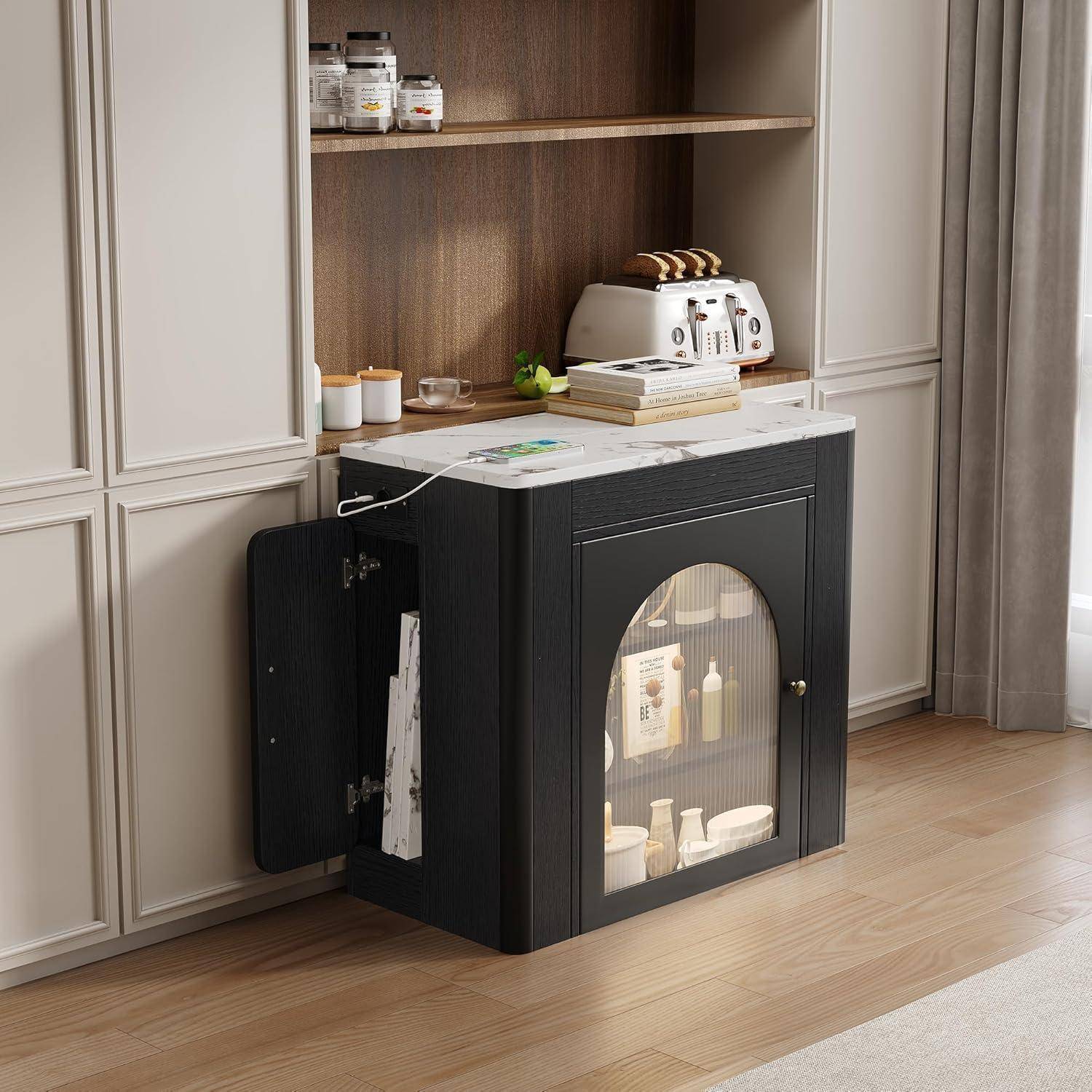 Bartisch Kücheninsel Höhe 77 cm mit Ausziehbarer Esstisch und Rollen, Küchenschrank Sideboard mit Stauraum, Buffetschrank Bistrotisch Barschrank