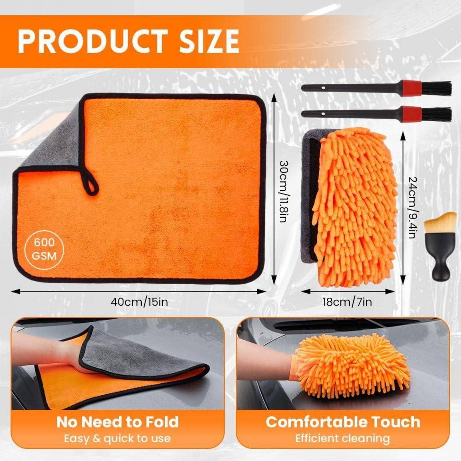flintronic Autopflege Set 8 Stück, mit 3 Trockentuch & 2 Waschhandschuh Auto & 3 Innenreinigung Bürsten, 600GSM Mikrofasertücher Auto, Poliertüche