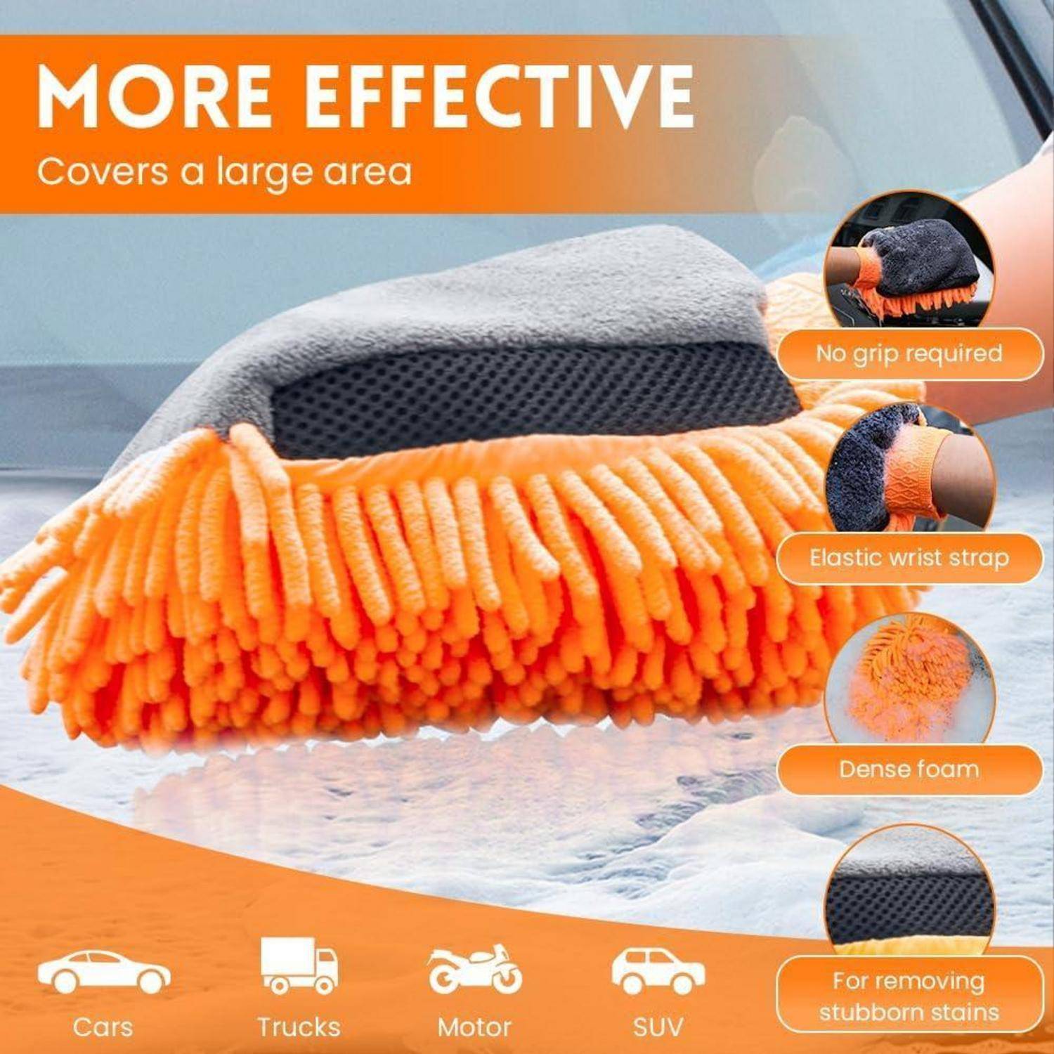 Orange-farbener Mikrofaser-Reinigungshandschuh mit der Aufschrift 