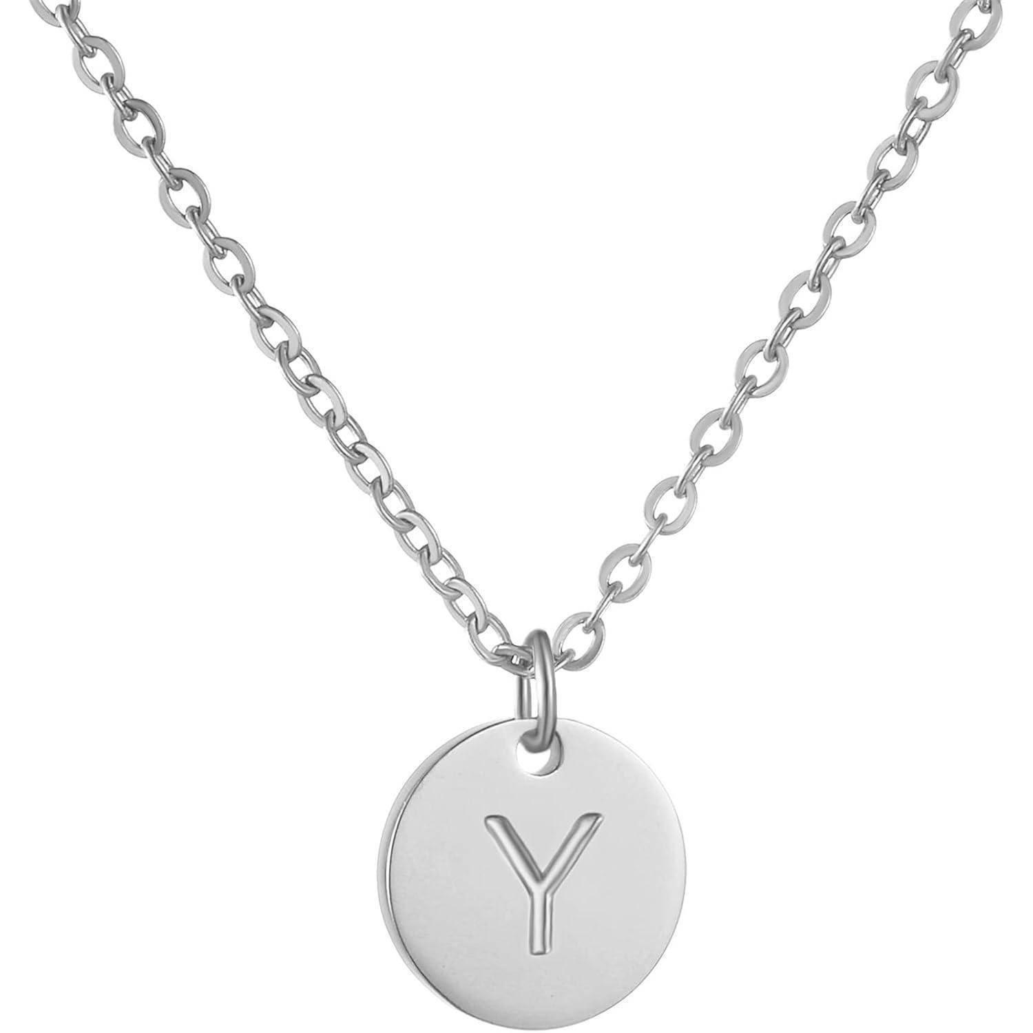 AFSTALR Damen Initialen Kette Buchstaben Anhänger Gold/Rosegold/Silber Kette mit Herzen Geburtstagsgeschenk für Mädchen Silber-Y