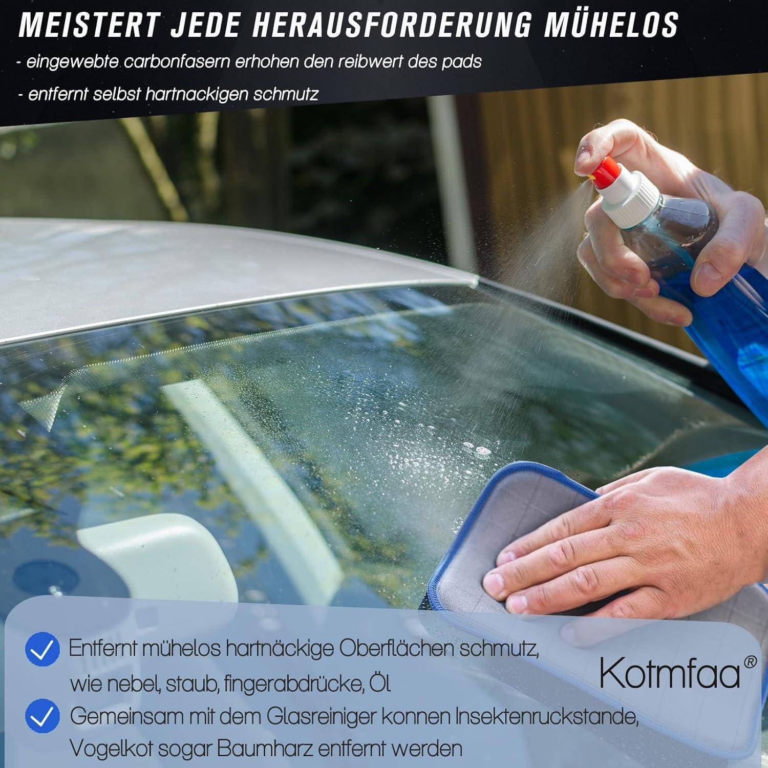 4X Carbon Pads mit saugfähigem Kern - Mikrofaser Glastücher Auto Fenstertuch Fensterputztuch für einfache Schonend Reinigung Deiner Scheiben Glas