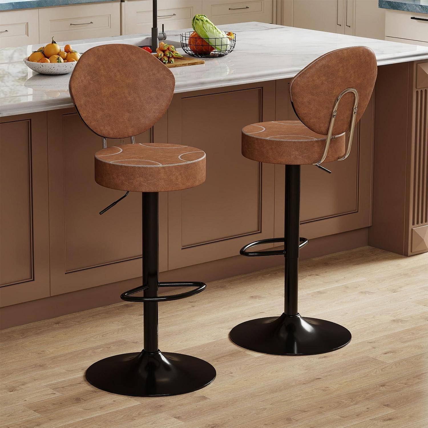Youhauchair Barhocker 2er Set, 360 drehbare Barhocker mit Rückenlehne, Höhenverstellbarer Küchenhocker aus Kunstleder, Mid-Century-Vintage Bar Stoo