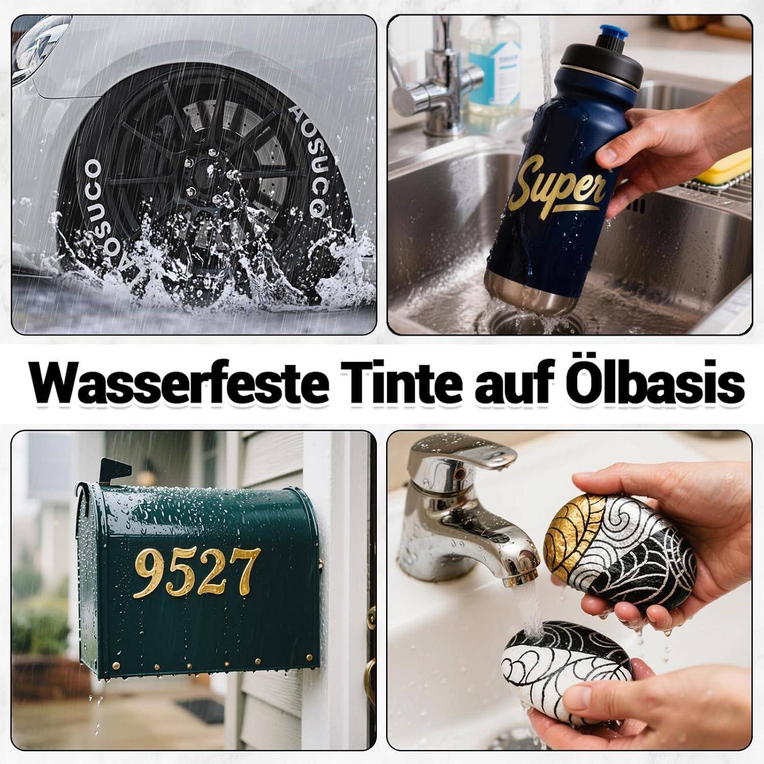 AOSUCO Permanent Marker Wasserfest Stifte, 4 Farben Lackstift Glasmalstifte 2-2,8 mm mittlere Spitze Permanentmarker für Steine Bemalen, Glas