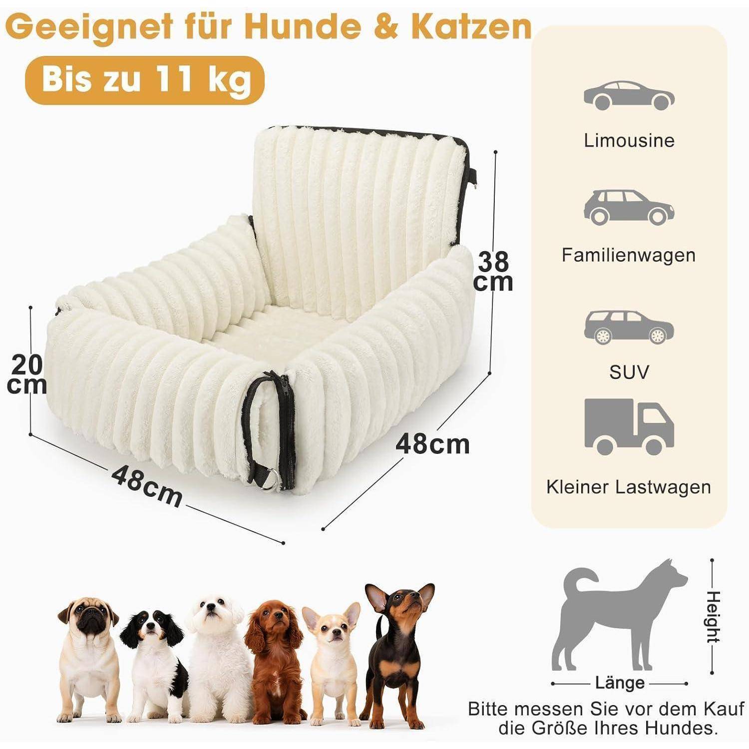MIXJOY Hunde Autositz für kleine bis mittlere Hunde, Waschbarer Ansteckbare Leine verdickter Memory-Schaum-Füllung, Hundebett Auto für Rückbank Vo