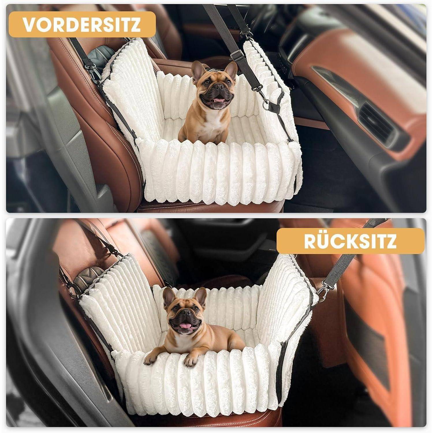 MIXJOY Hunde Autositz für kleine bis mittlere Hunde, Waschbarer Ansteckbare Leine verdickter Memory-Schaum-Füllung, Hundebett Auto für Rückbank Vo