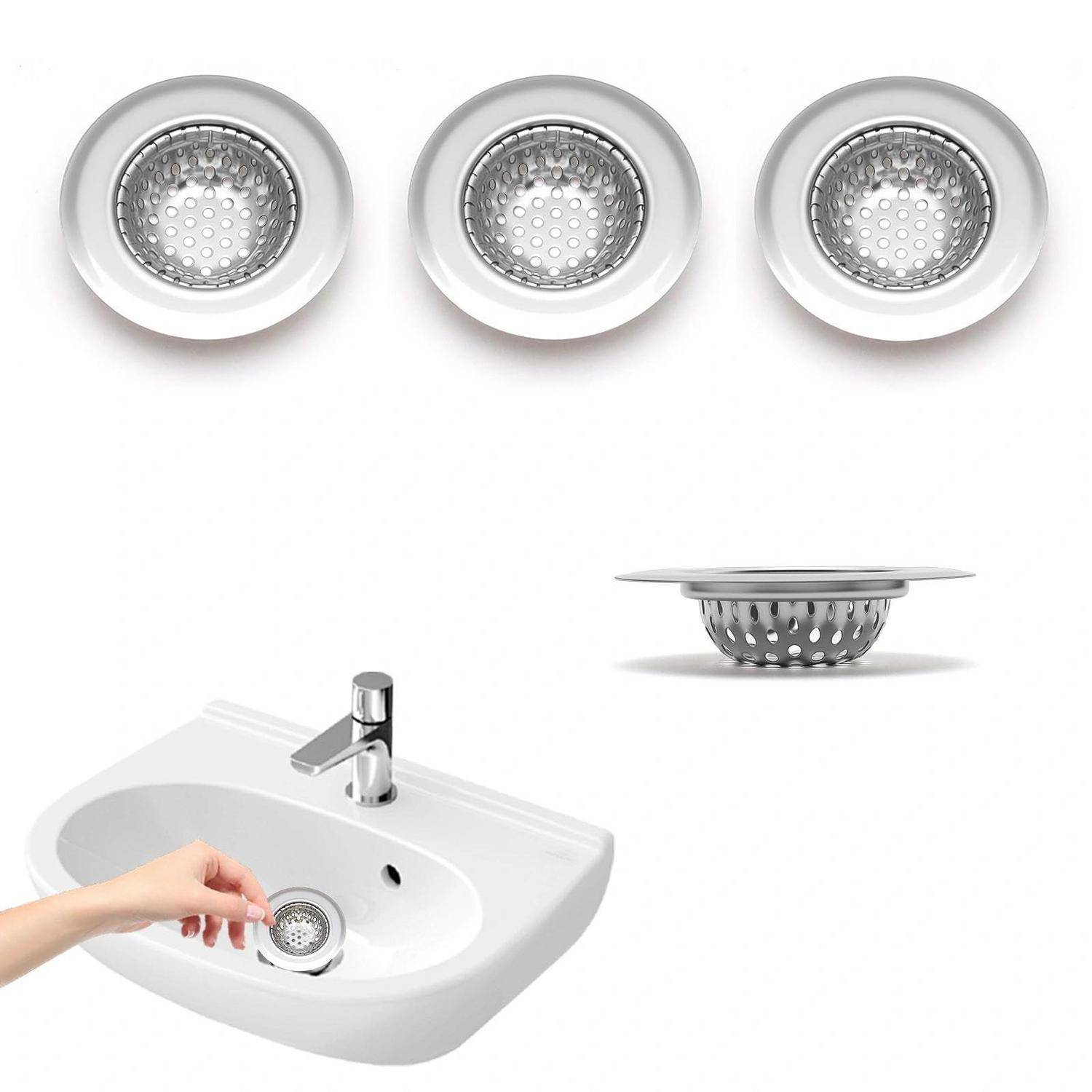 4 Stück Abfluss Sieb, 5,5 cm Abflusssieb Waschbecken, Edelstahl Sieb Dusche Abfluss Haare, Silberfarben Spülbecken Abflusssieb, für Spüle, Badezim