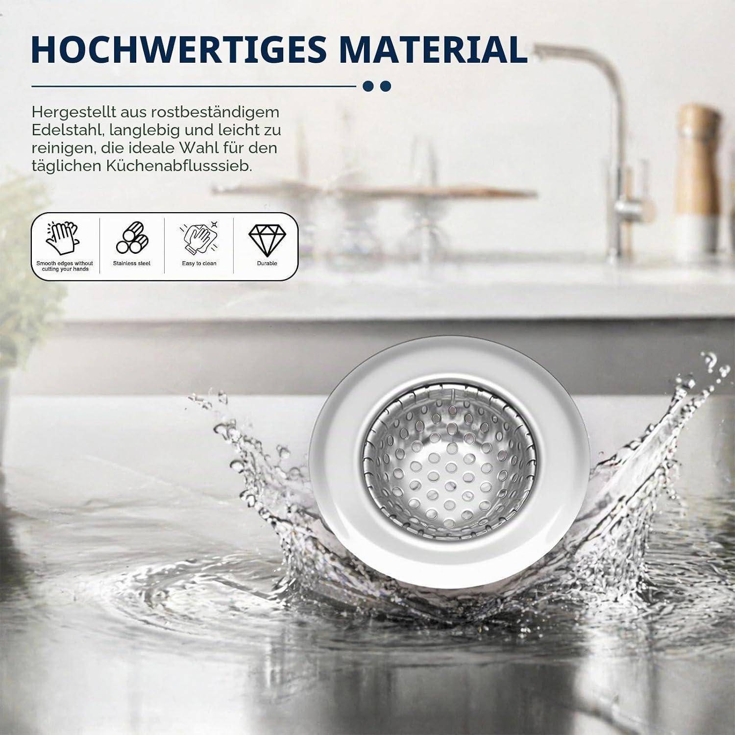 4 Stück Abfluss Sieb, 5,5 cm Abflusssieb Waschbecken, Edelstahl Sieb Dusche Abfluss Haare, Silberfarben Spülbecken Abflusssieb, für Spüle, Badezim