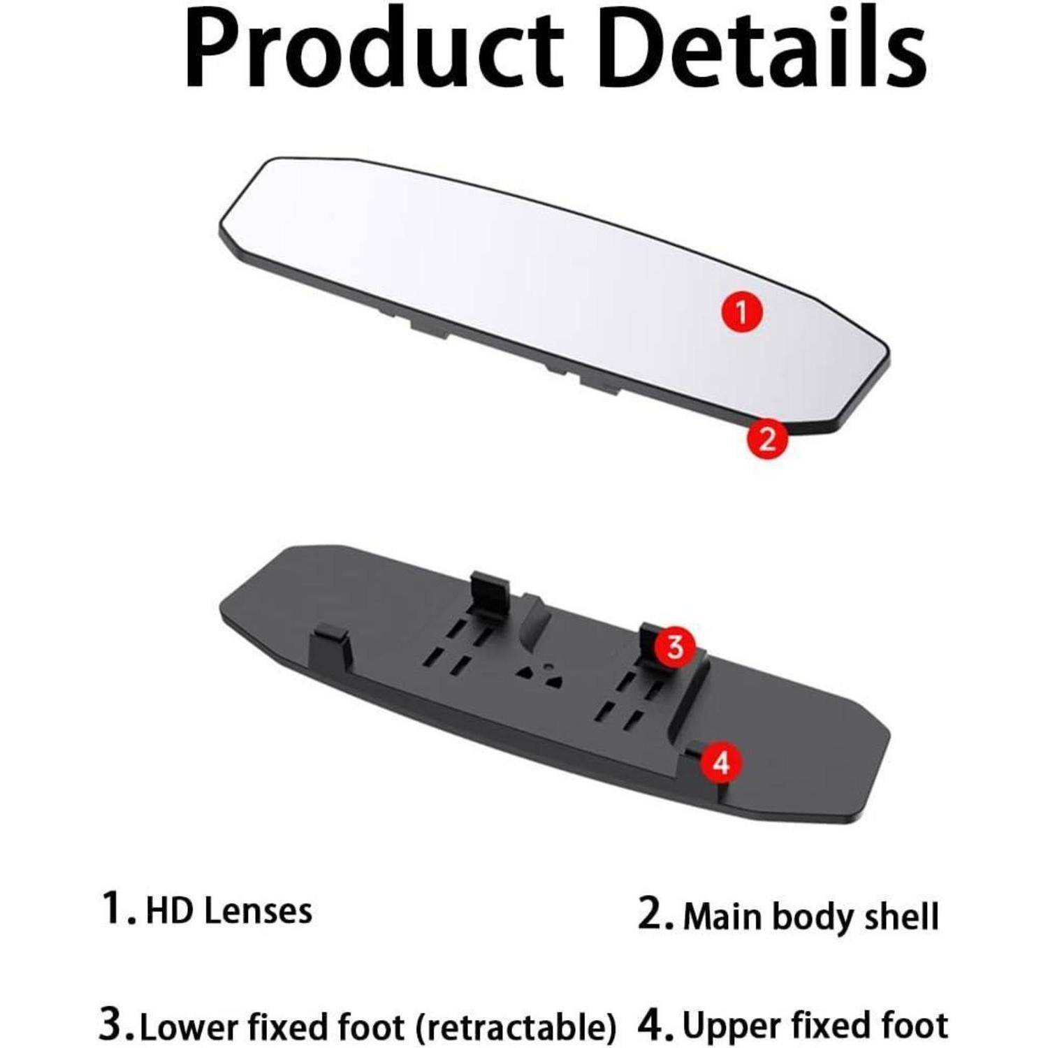 Produktdetails-Diagramm eines Geräteteils: HD-Objektiv, Hauptgehäuseschale, unterer ausziehbarer feststehender Fuß und oberer feststehender Fuß.