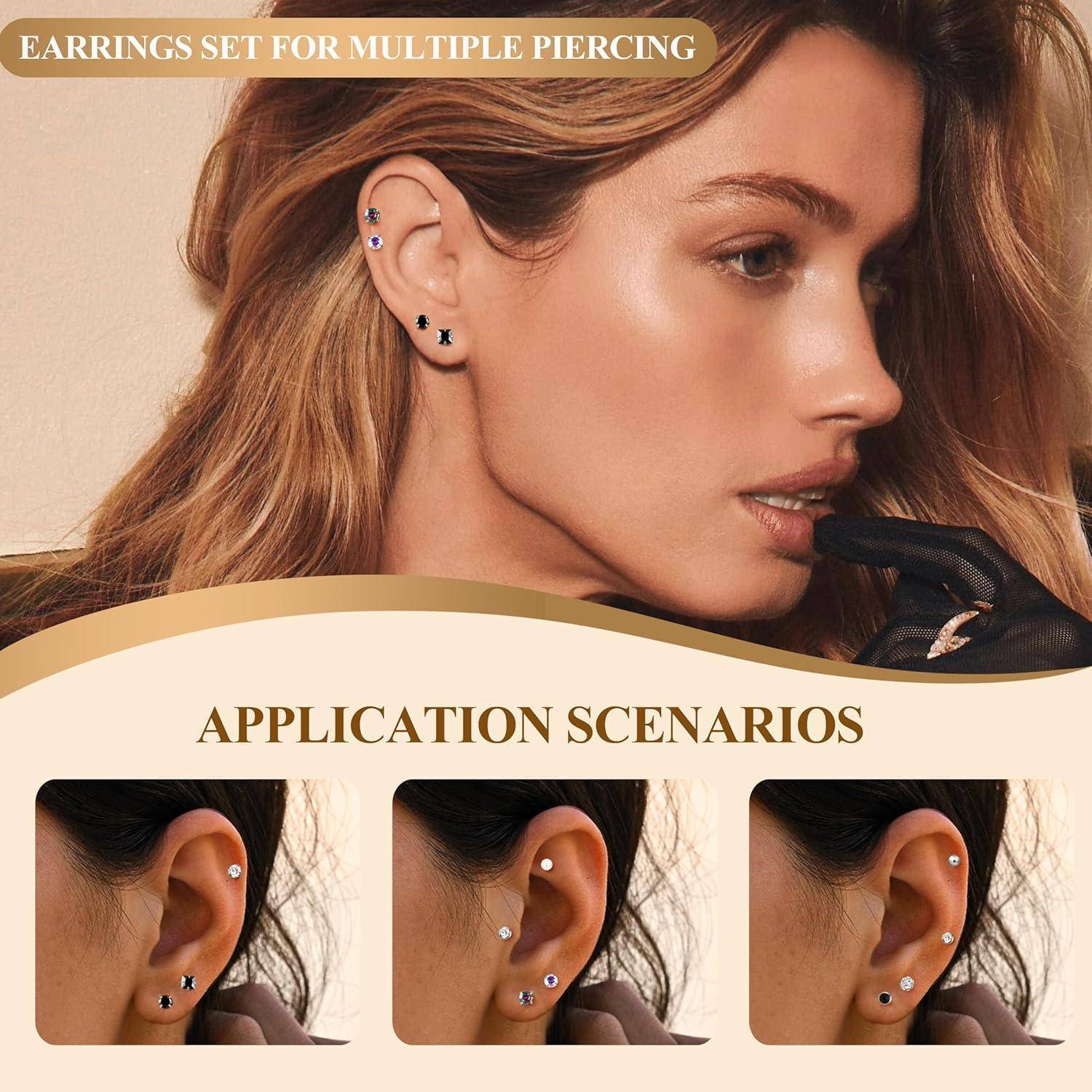 JeweBella 12 Pairs Medizinische Ohrstecker Set für Damen Herren Hypoallergen Chirurgenstahl Ohrringe Set Ohrstecker Silber Helix Piercing Ohr