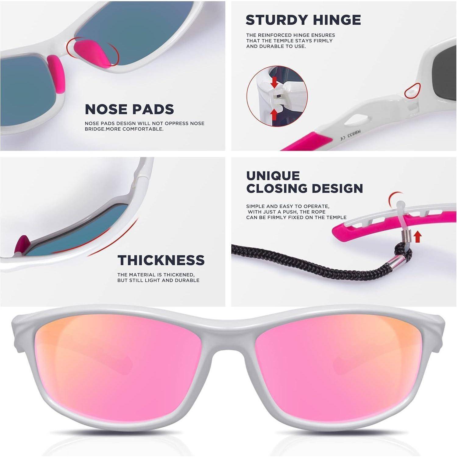 RIVBOS Polarisierte Sport-Sonnenbrille für Herren, TR90, unzerbrechlicher Rahmen, RB833 33-whitepink