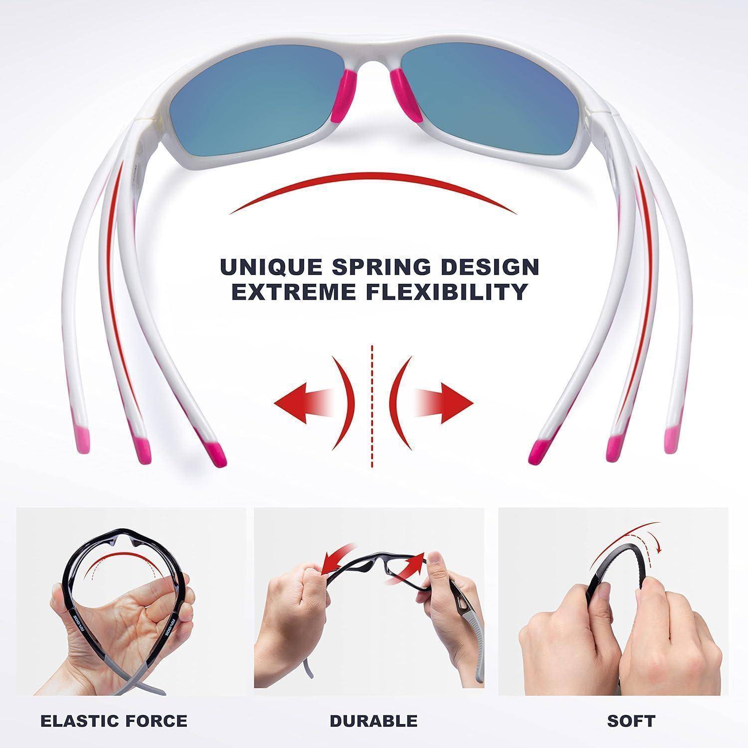 RIVBOS Polarisierte Sport-Sonnenbrille für Herren, TR90, unzerbrechlicher Rahmen, RB833 33-whitepink