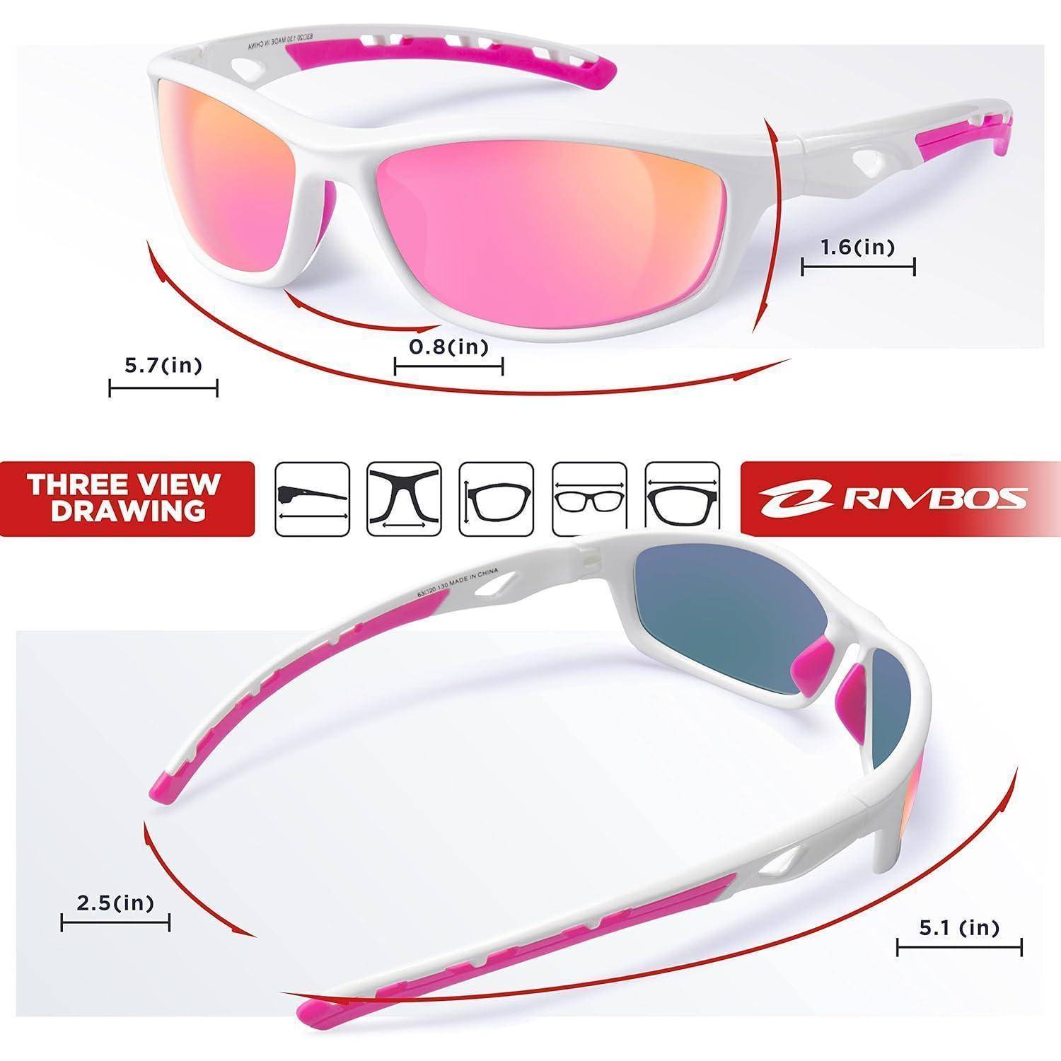 RIVBOS Polarisierte Sport-Sonnenbrille für Herren, TR90, unzerbrechlicher Rahmen, RB833 33-whitepink