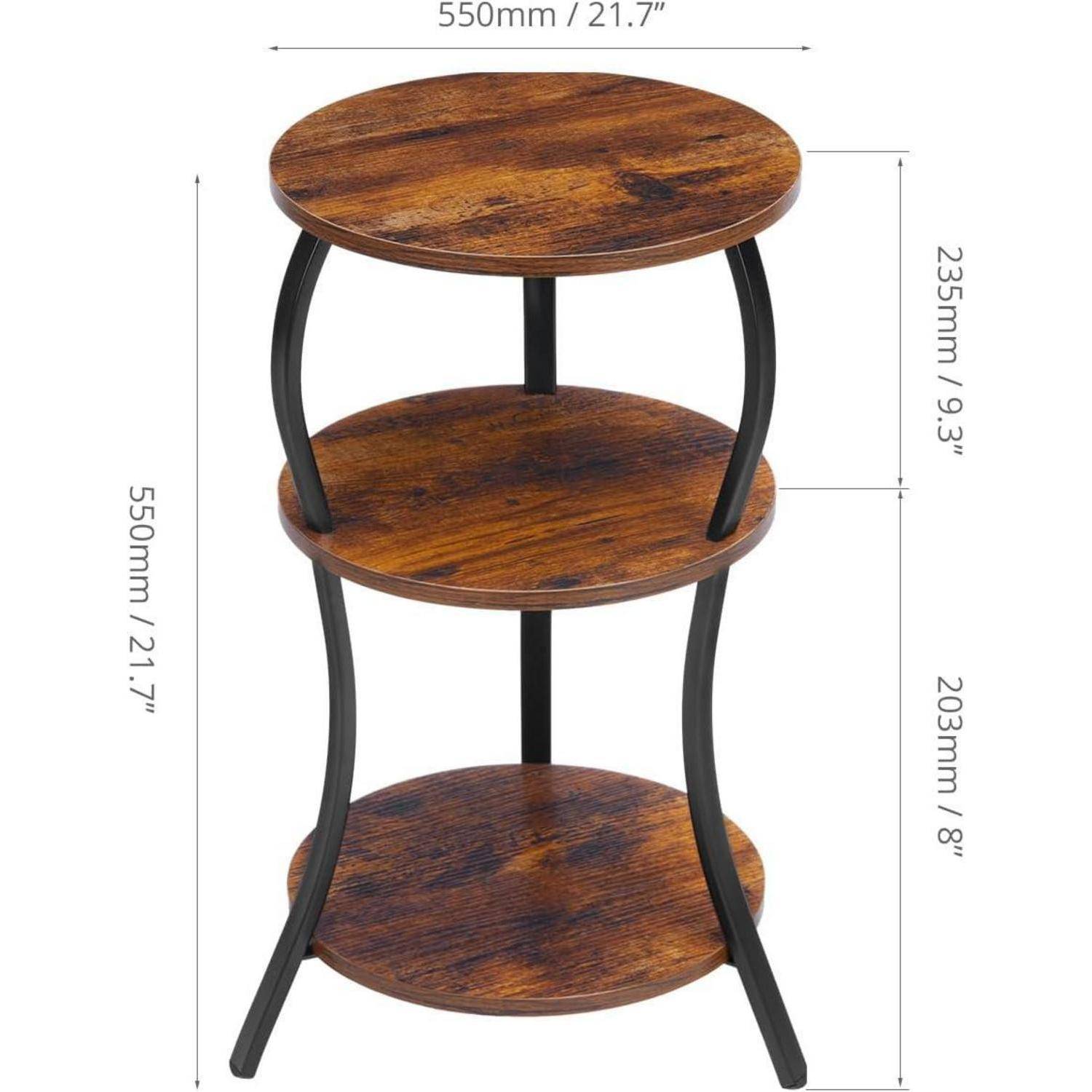 Beistelltisch Rund, 3 Ebenen Nachttisch Skandinavisches Design, Kleiner Couchtisch Hell & Metall Schwarz, Sofatisch für Wohnzimmer & Schlafzimmer