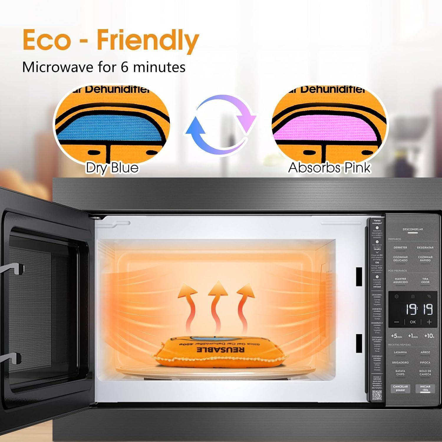 Flow fire 2 Pack x 400g Wiederverwendbare Luftentfeuchterbeutel für Auto, Kieselgel Auto Feuchtigkeitsabsorber mit Anti-Rutsch-Pad