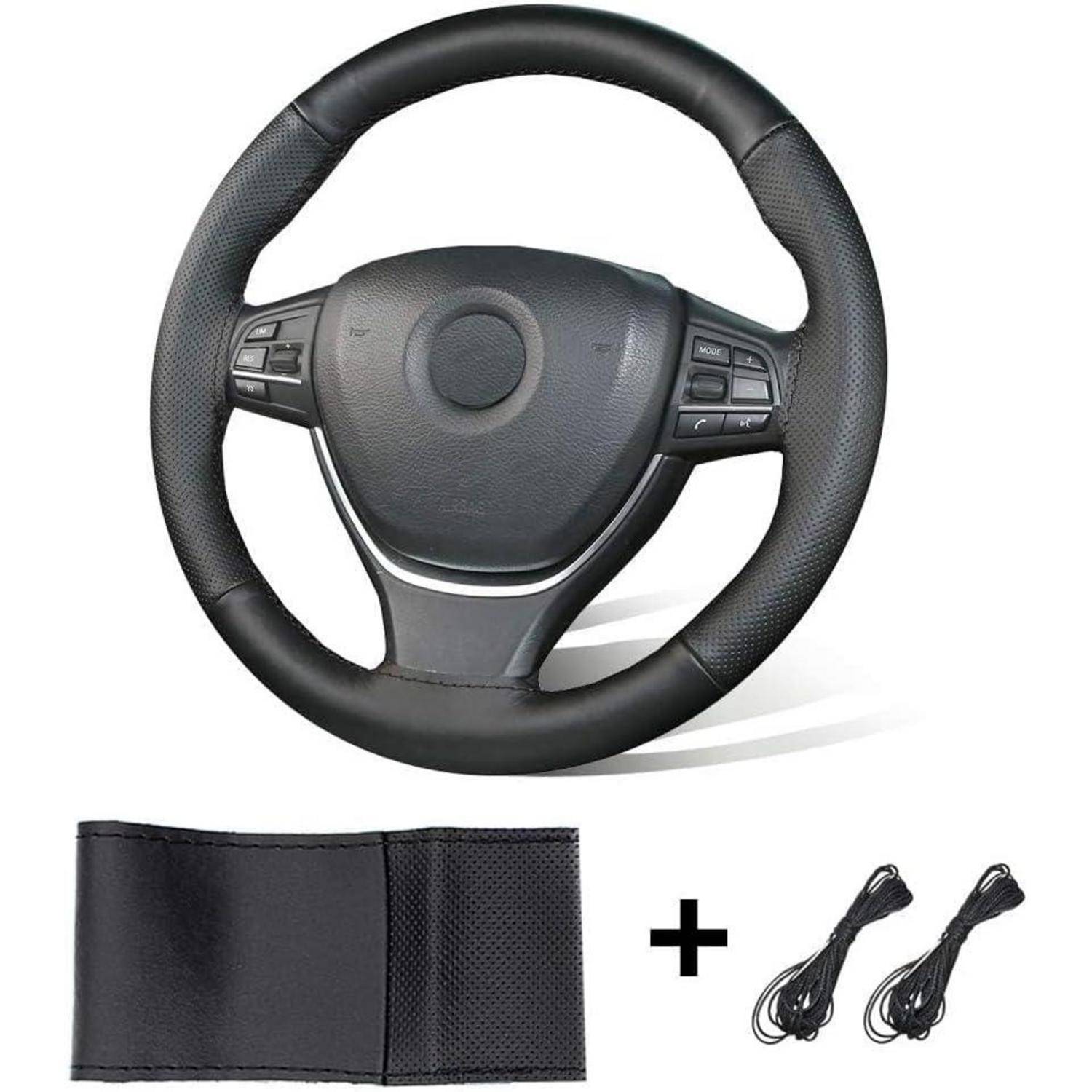 ZATOOTO DIY Auto Lenkradbezug Leder, Lenkradhülle mit Nadel und Faden, Auto Lenkrad Schutzhülle, rutschfest und Weich, Universalgröße 37-38cm, Sch