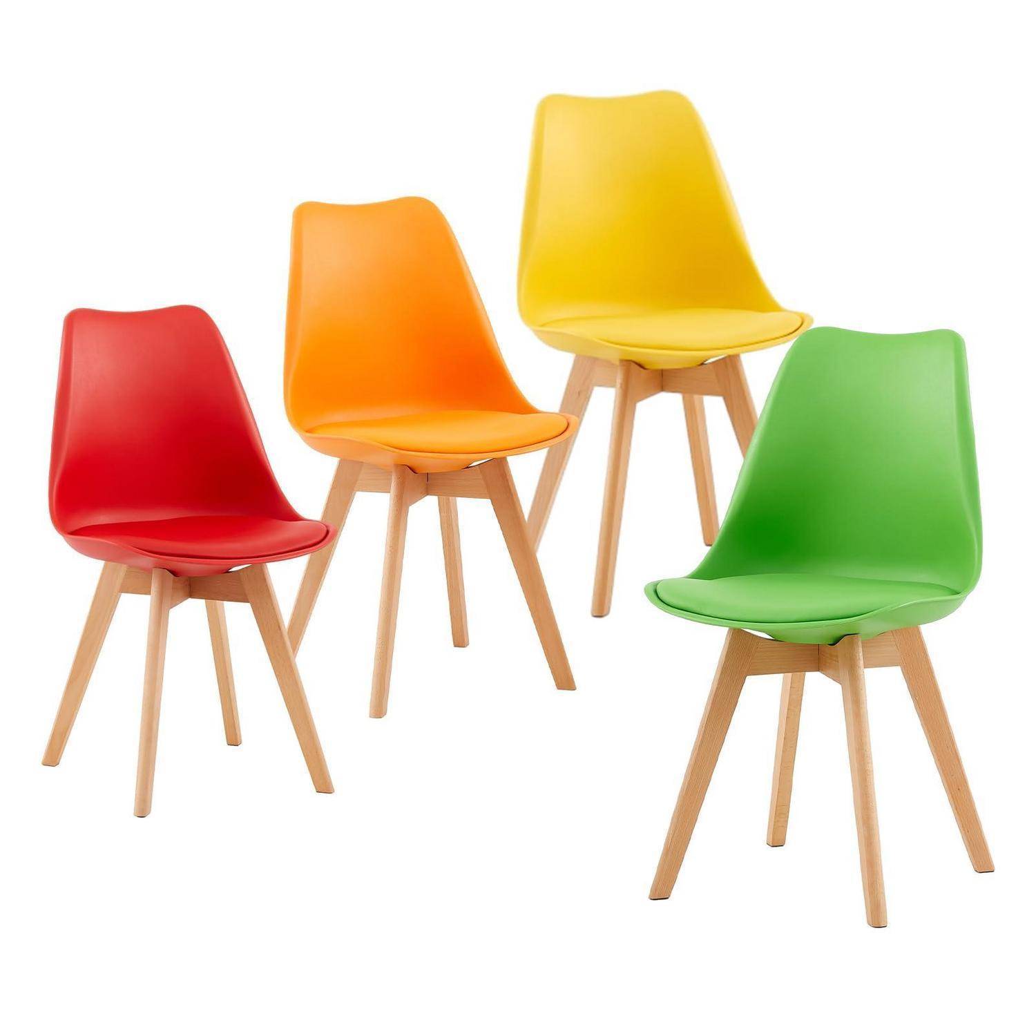 EGGREE 4er Set Esszimmerstühle Skandinavischer Schalenstuhl mit PU-Sitzkissen & Massivholz-Beinen, Bunt SGS-Geprüft Retro Küchenstuhl Polsterstuhl