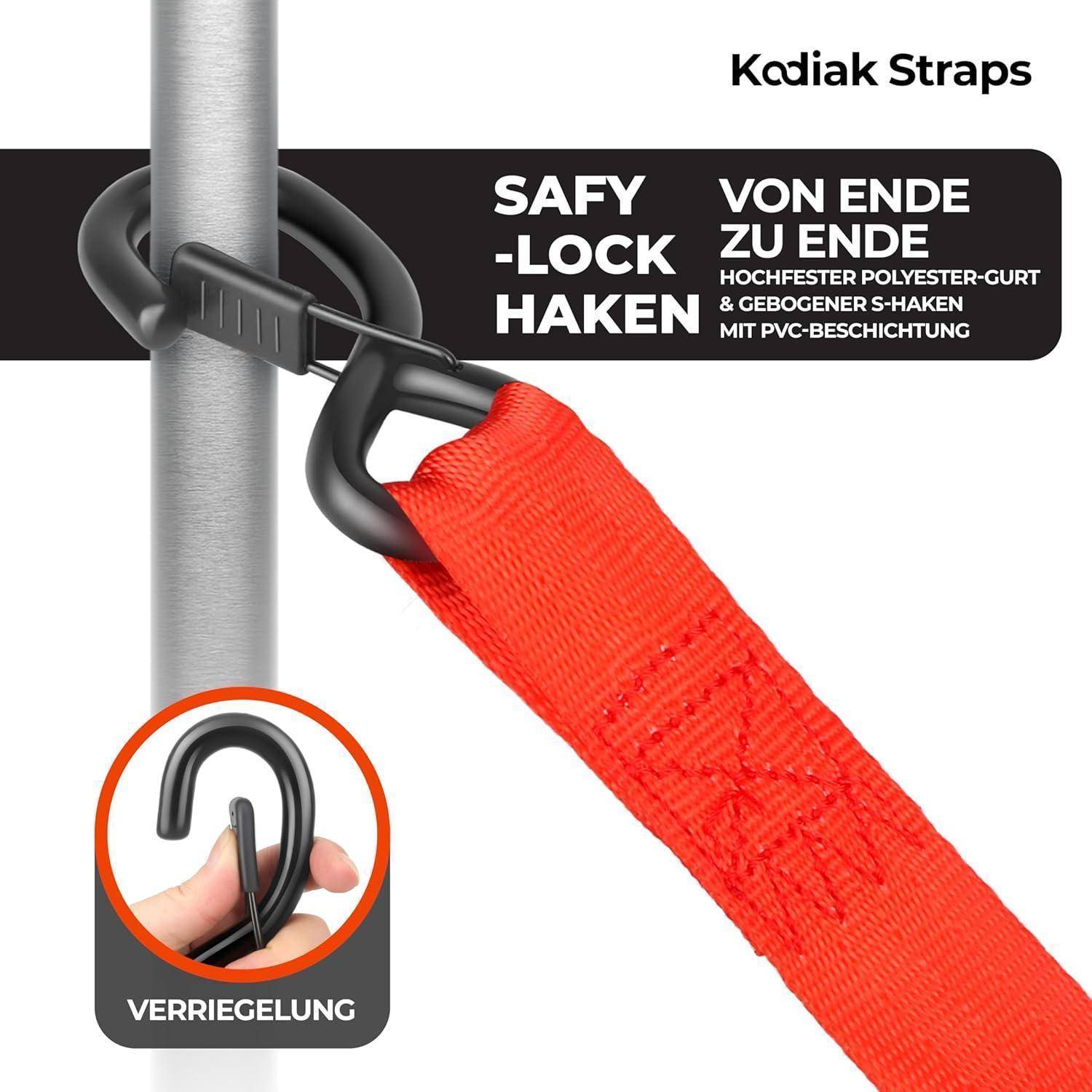 KODIAK STRAPS Automatik Spanngurte 50mm 3m mit S Haken | 1360KG Selbstaufrollend Spanngurte mit Ratsche | Zurrgurte mit Ratsche für LKW Anhänger, Mo