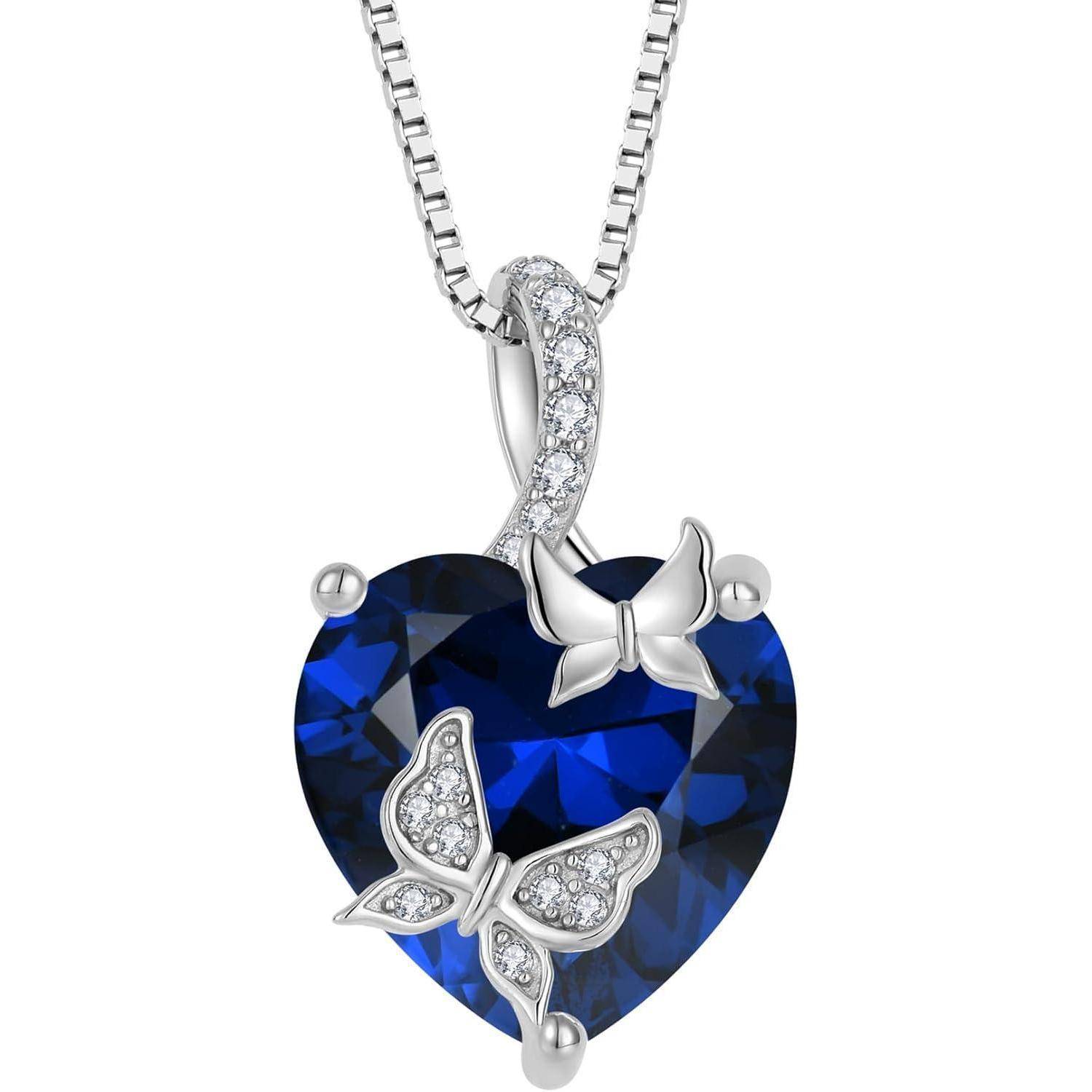 FJ Schmetterling Kette Damen 925 Sterling Silber Herz Geburtsstein Kette Anhänger Schmuck Geschenke für Frauen Mutter Freundin Mama 09 September -