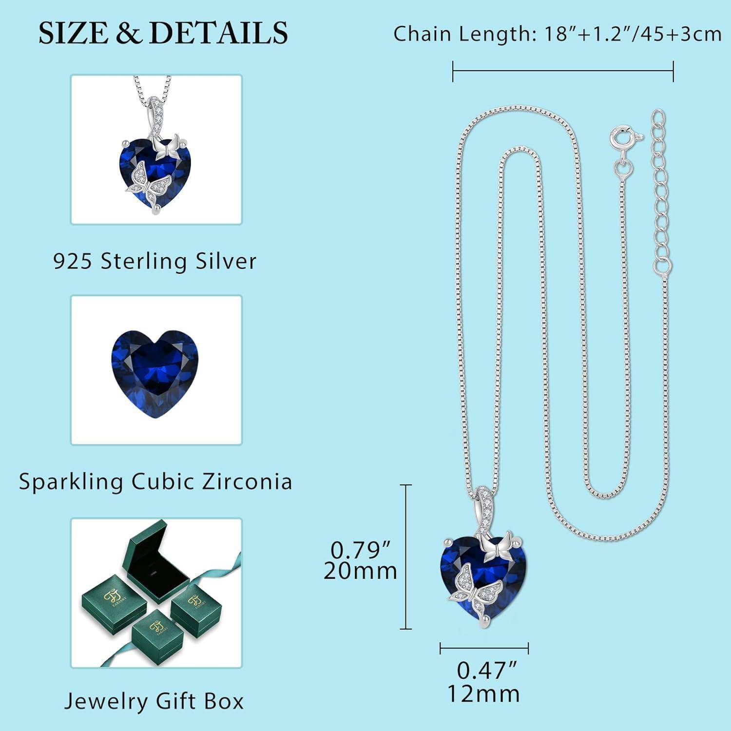 FJ Schmetterling Kette Damen 925 Sterling Silber Herz Geburtsstein Kette Anhänger Schmuck Geschenke für Frauen Mutter Freundin Mama 09 September -