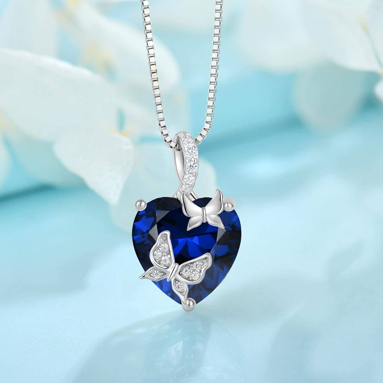 FJ Schmetterling Kette Damen 925 Sterling Silber Herz Geburtsstein Kette Anhänger Schmuck Geschenke für Frauen Mutter Freundin Mama 09 September -
